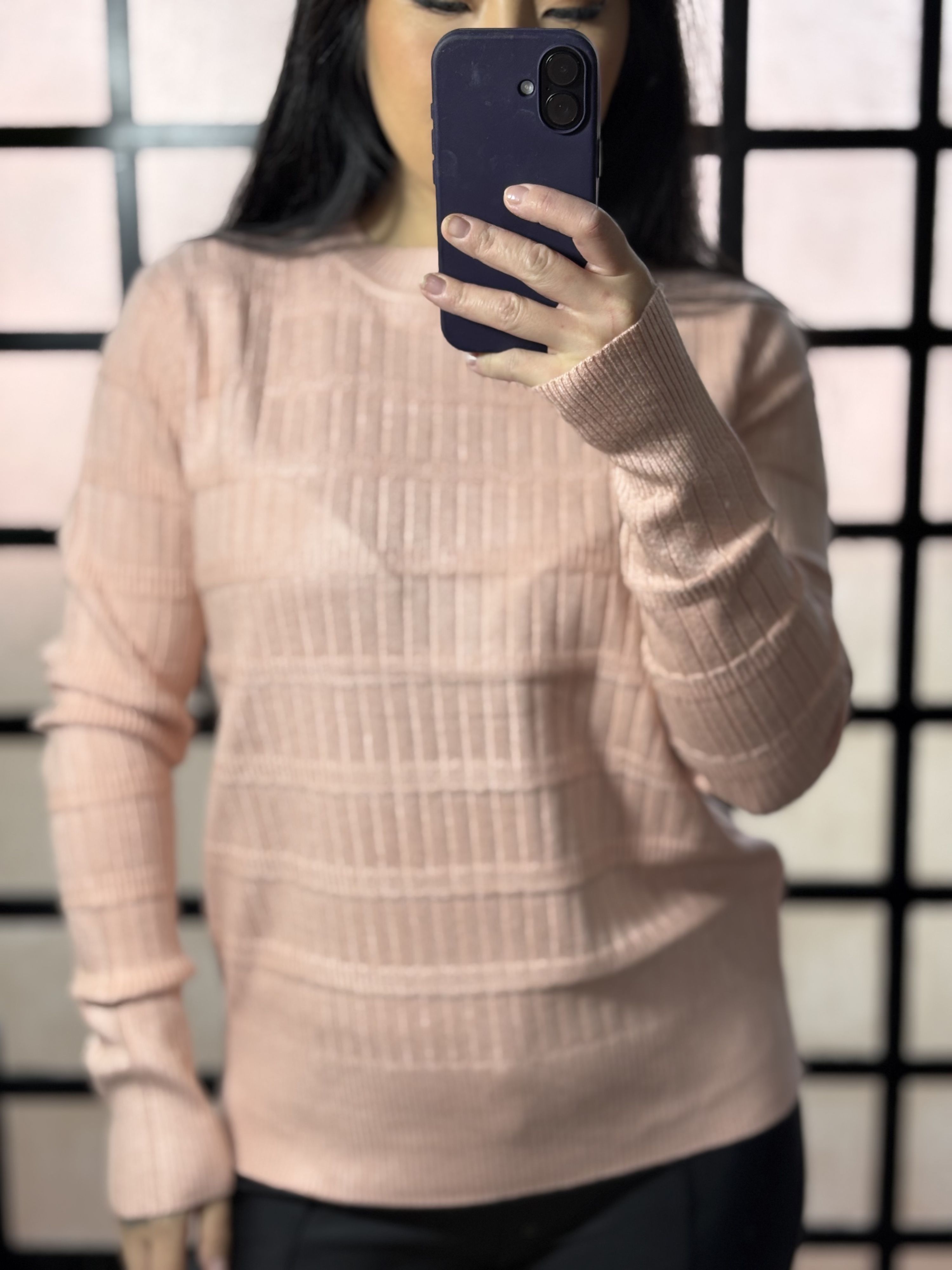 blusa trico quadriculada gerusa 711 - Rosa Claro