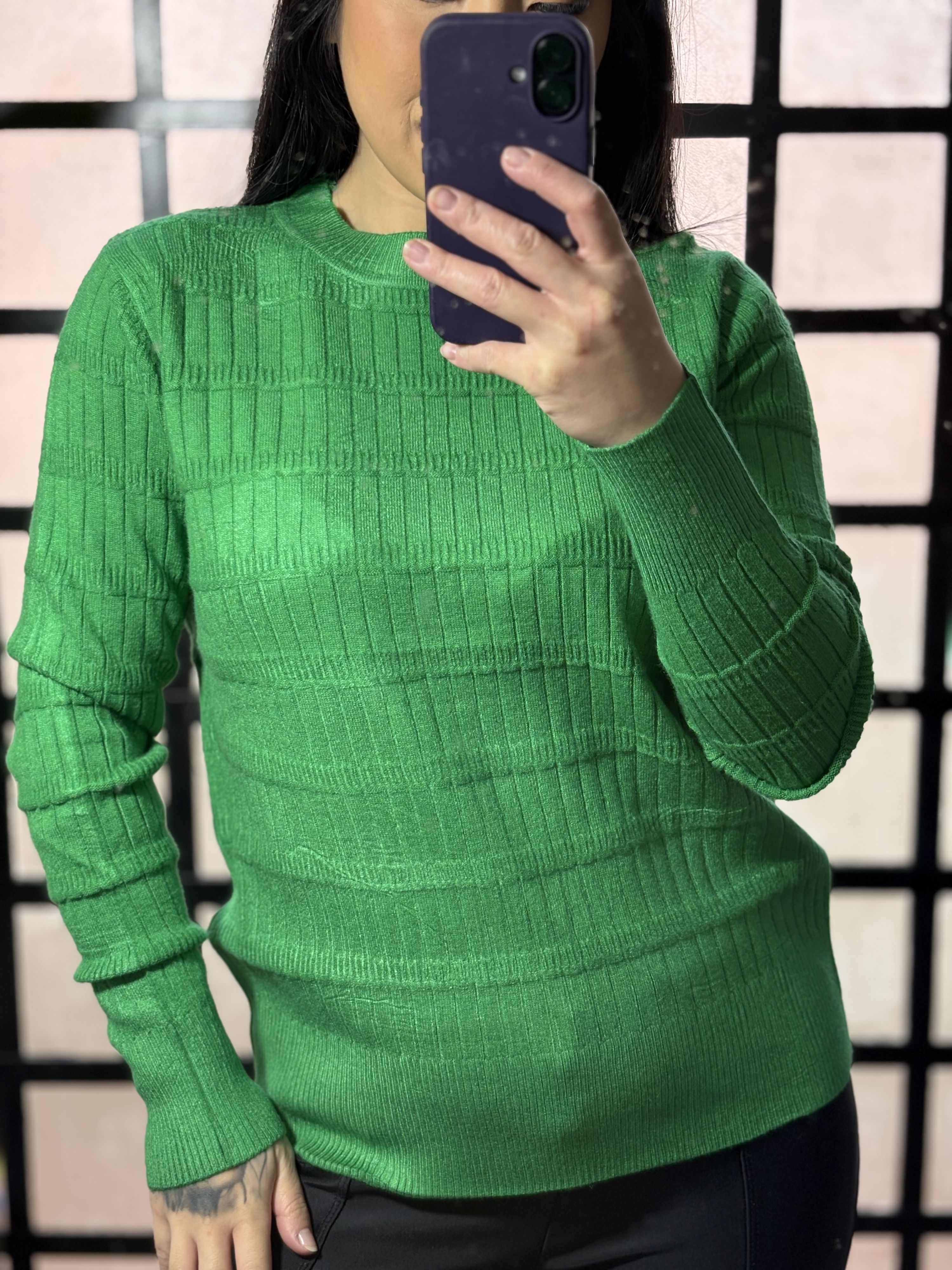 Blusa Trico quadriculada Gerusa 711 - Verde