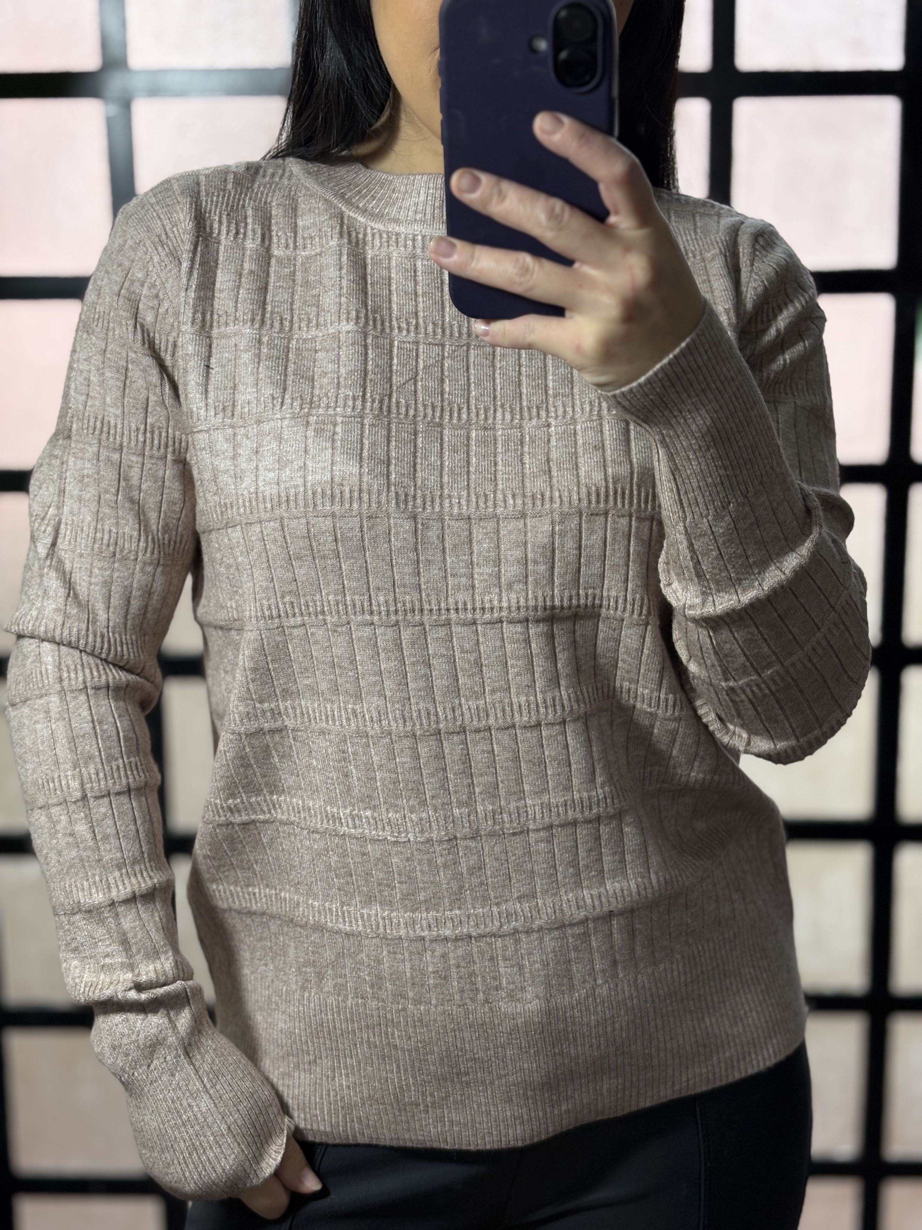 Blusa Trico quadriculada Gerusa Bege - 711