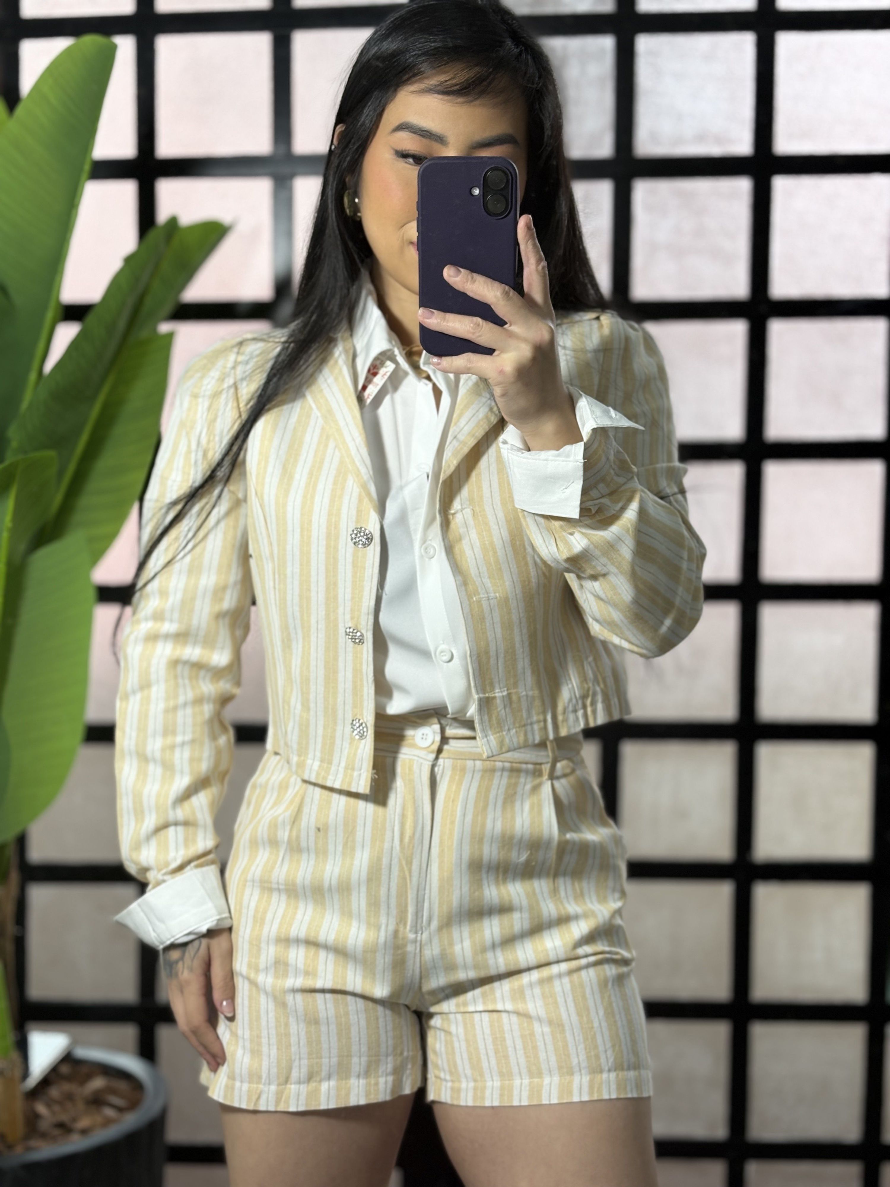 Conjunto listrado Mariane 582- bege 