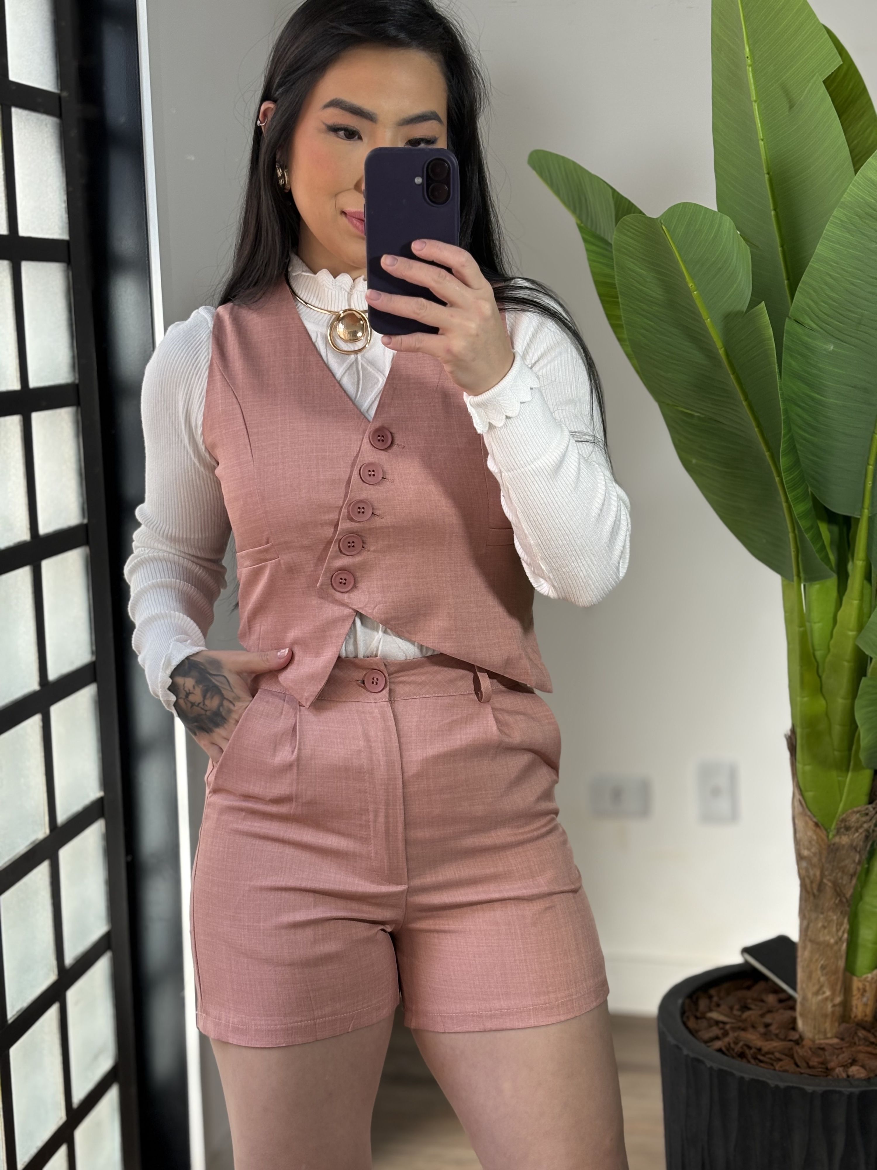 Conjunto alfaiataria botões Sheila 6267- rose