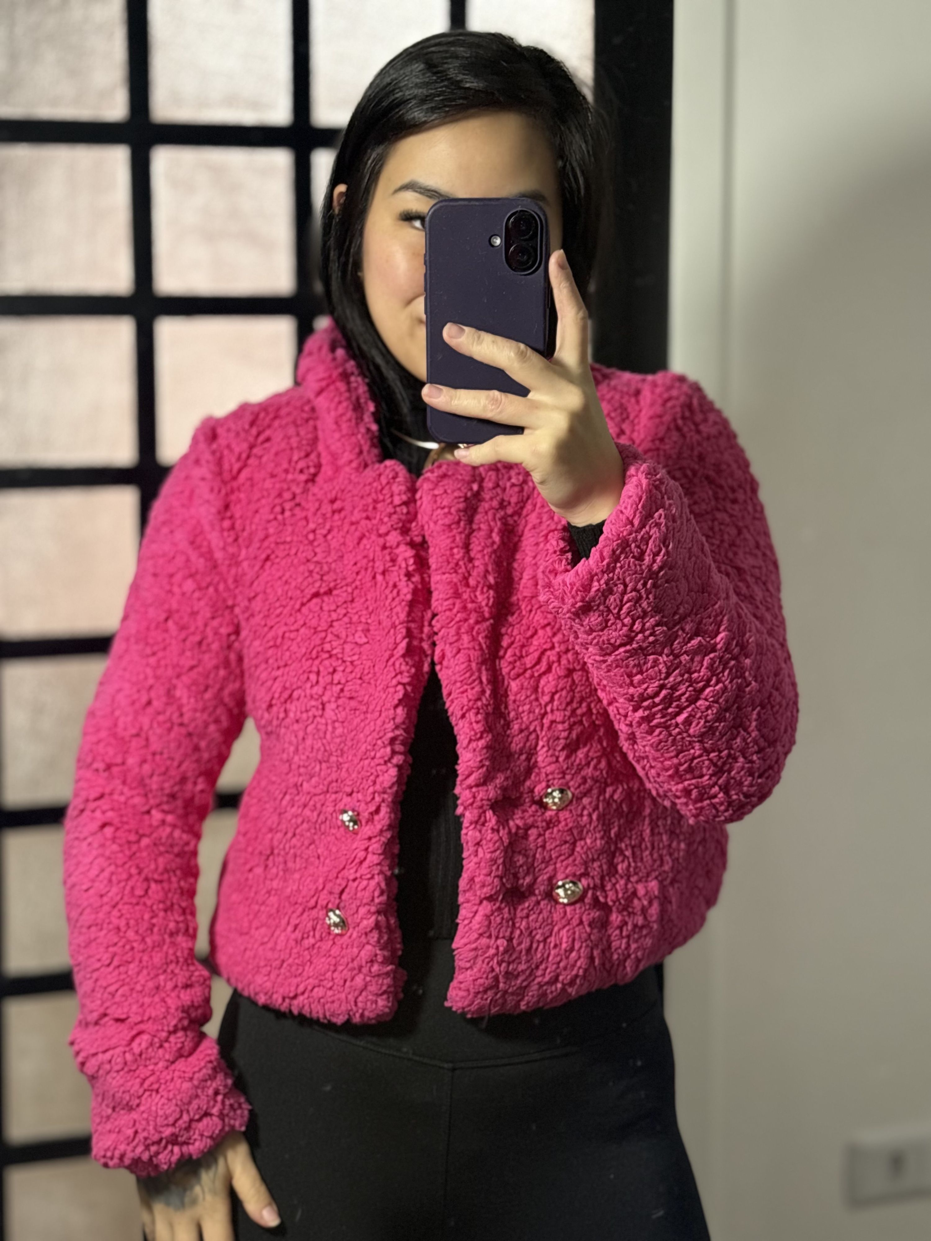 Casaco teddy curto Mellany 346 -Rosa