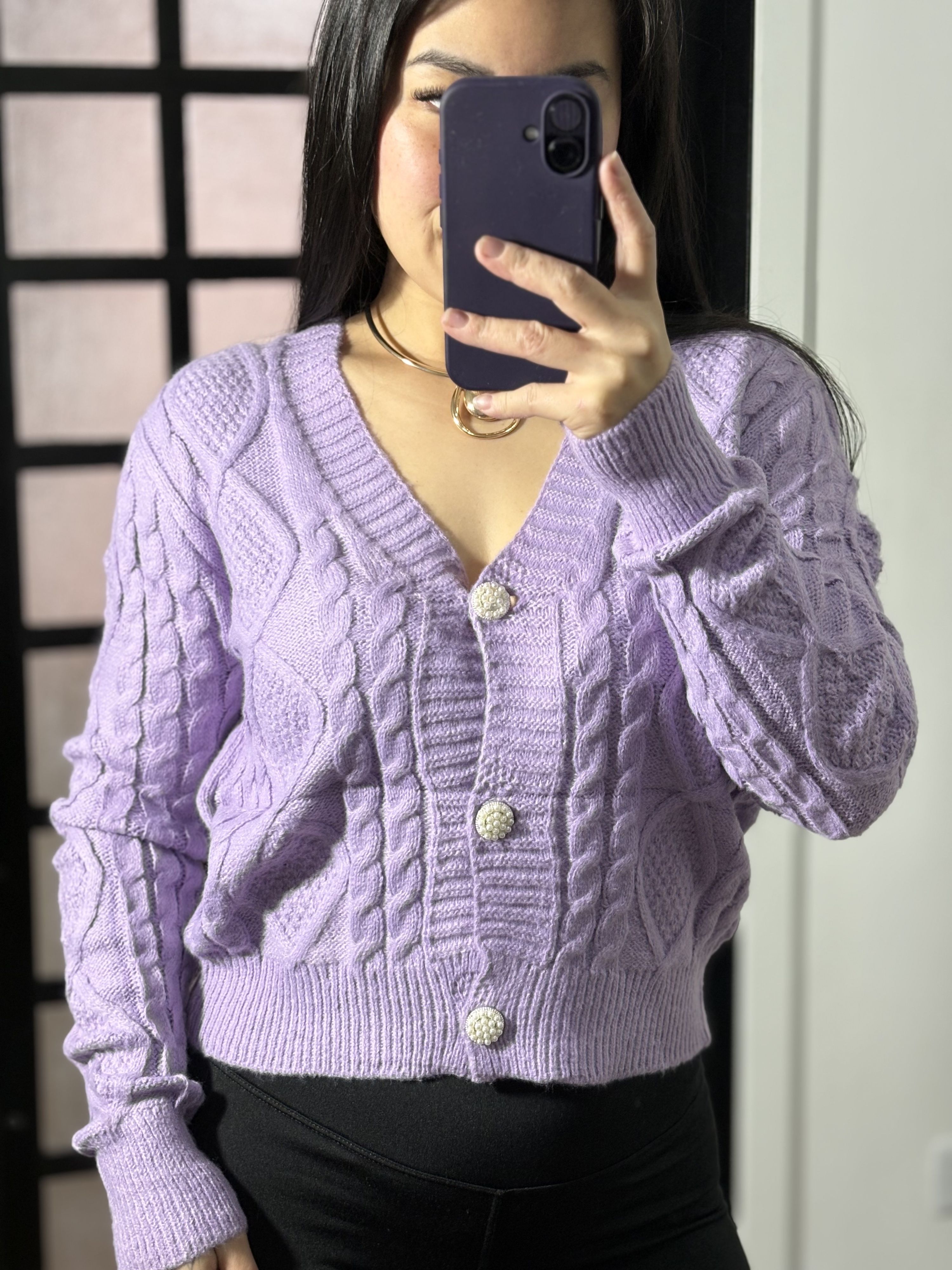 Casaquinho tricô botões Carla 6324 - lilas