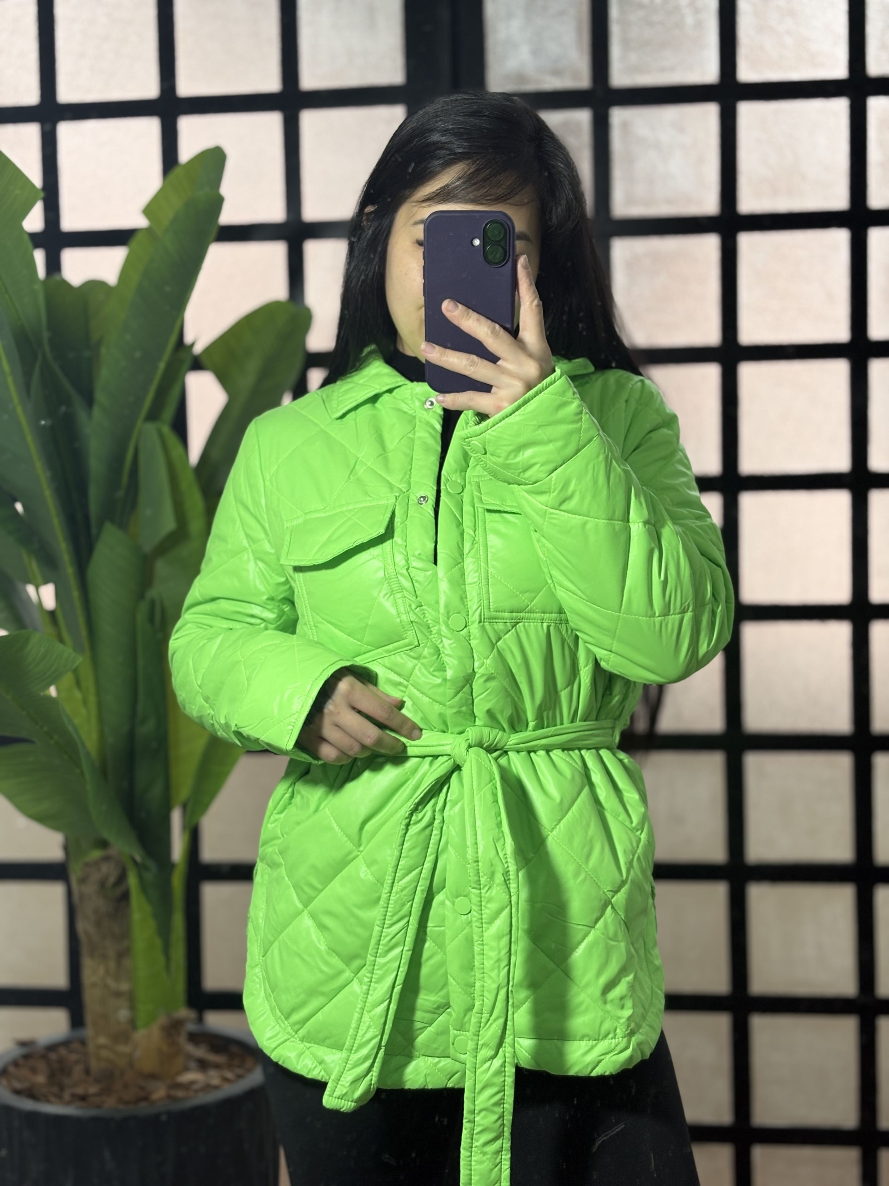 Casaco puffer com cinto Camille 5609- verde 