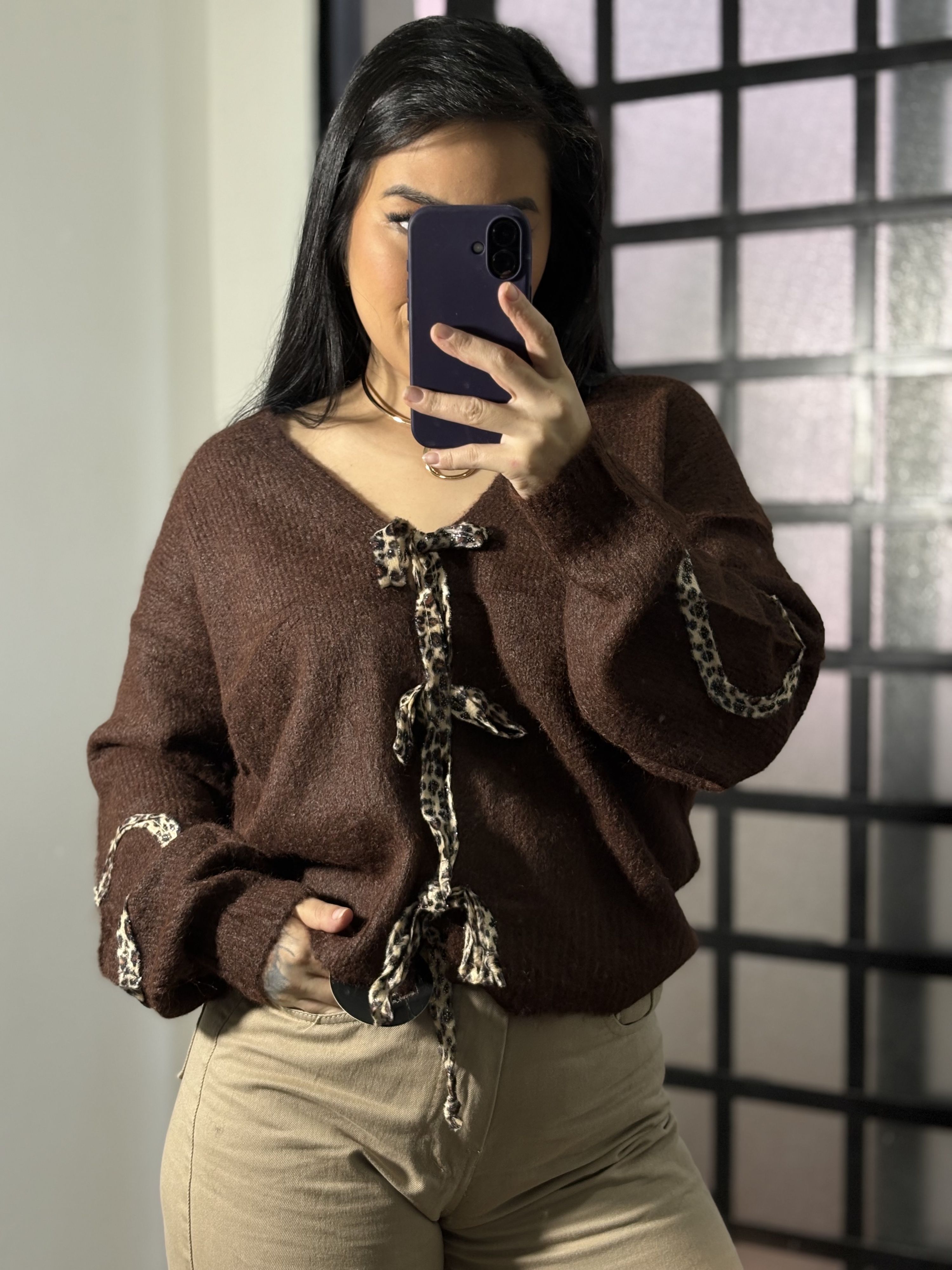 Blusa tricô amarração Sandy 3214-marrom 