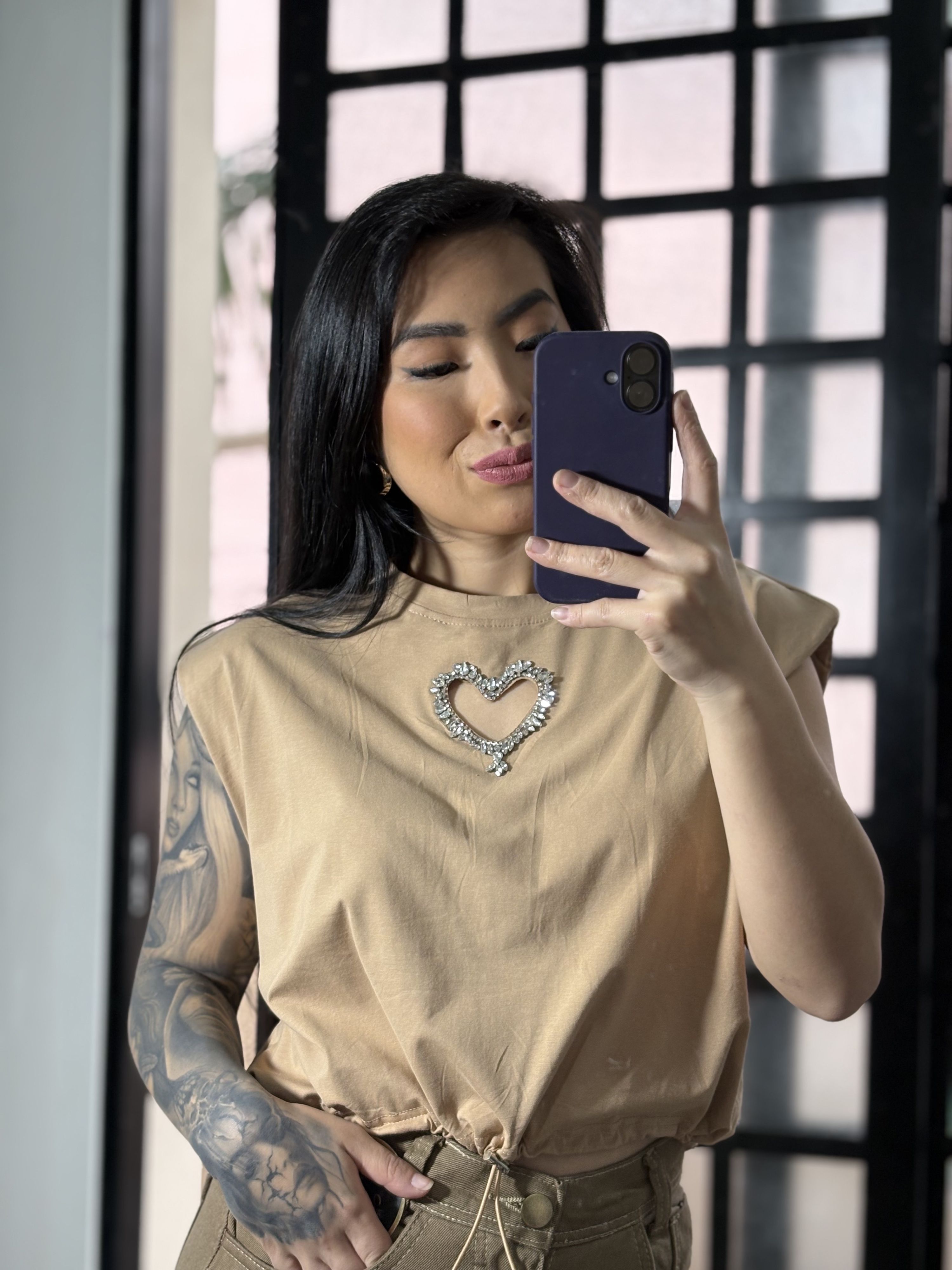 Blusa muscle tee Coração 2966- bege 