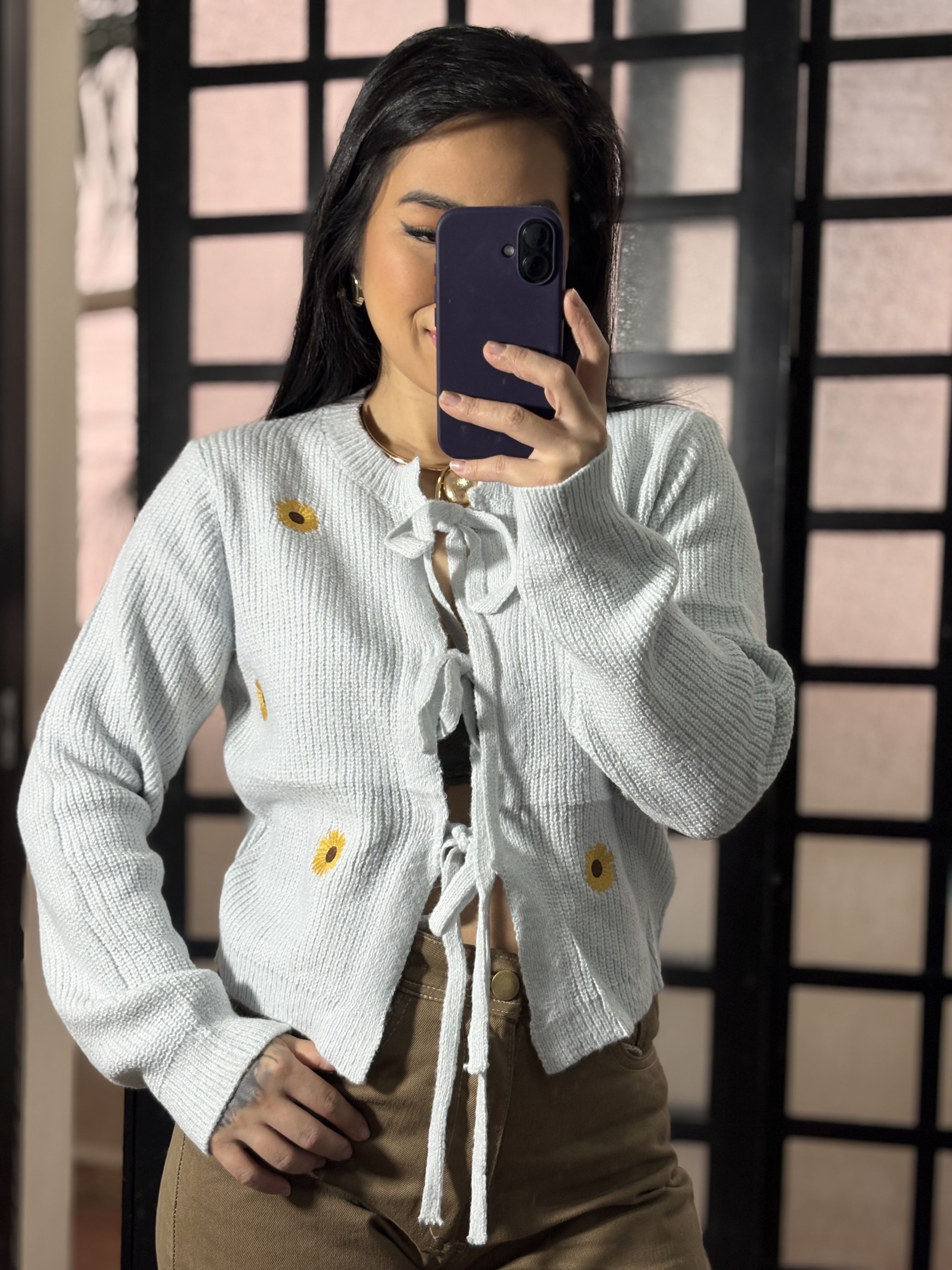 Blusa tricô girassol 3193- Ayla cinza 