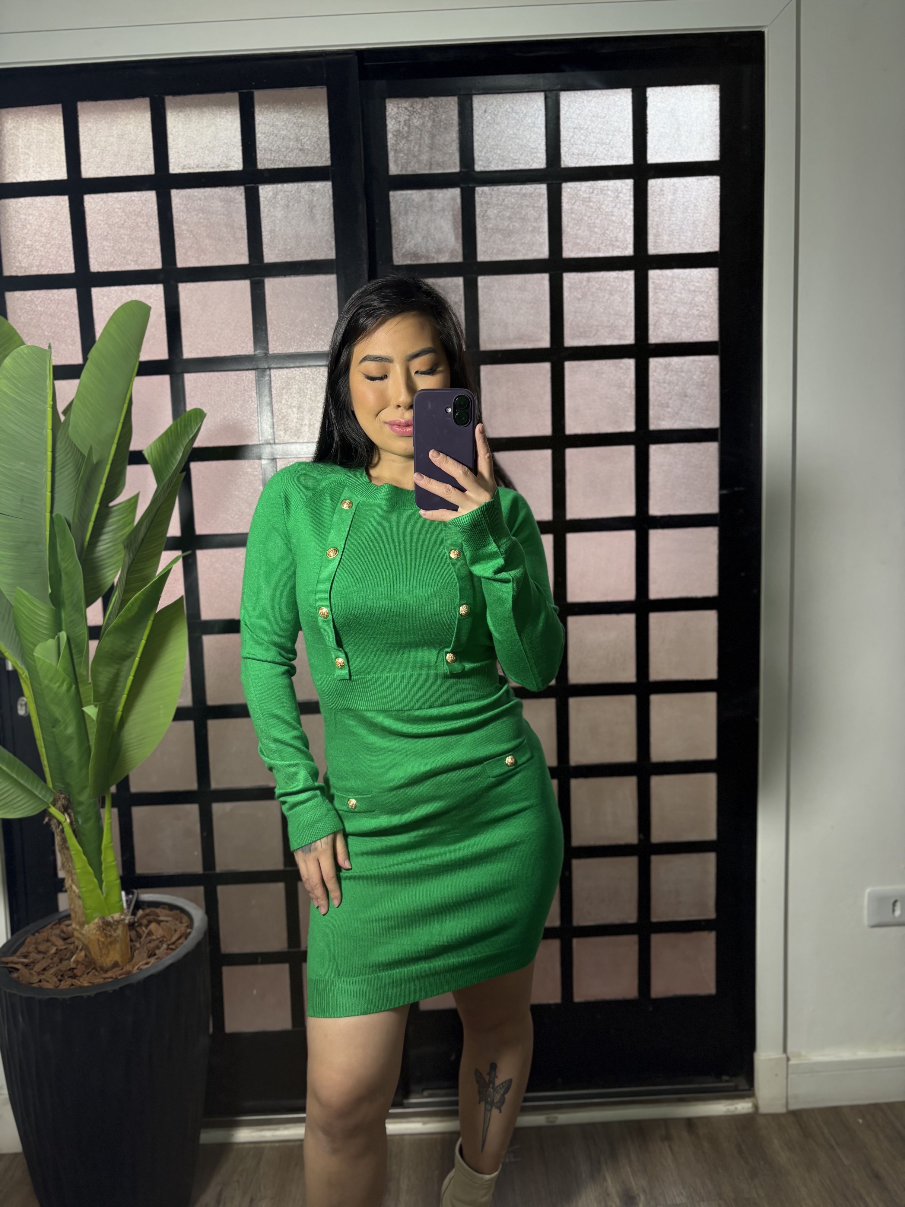  Vestido tricô botões Gabrieli 1505 - Verde 