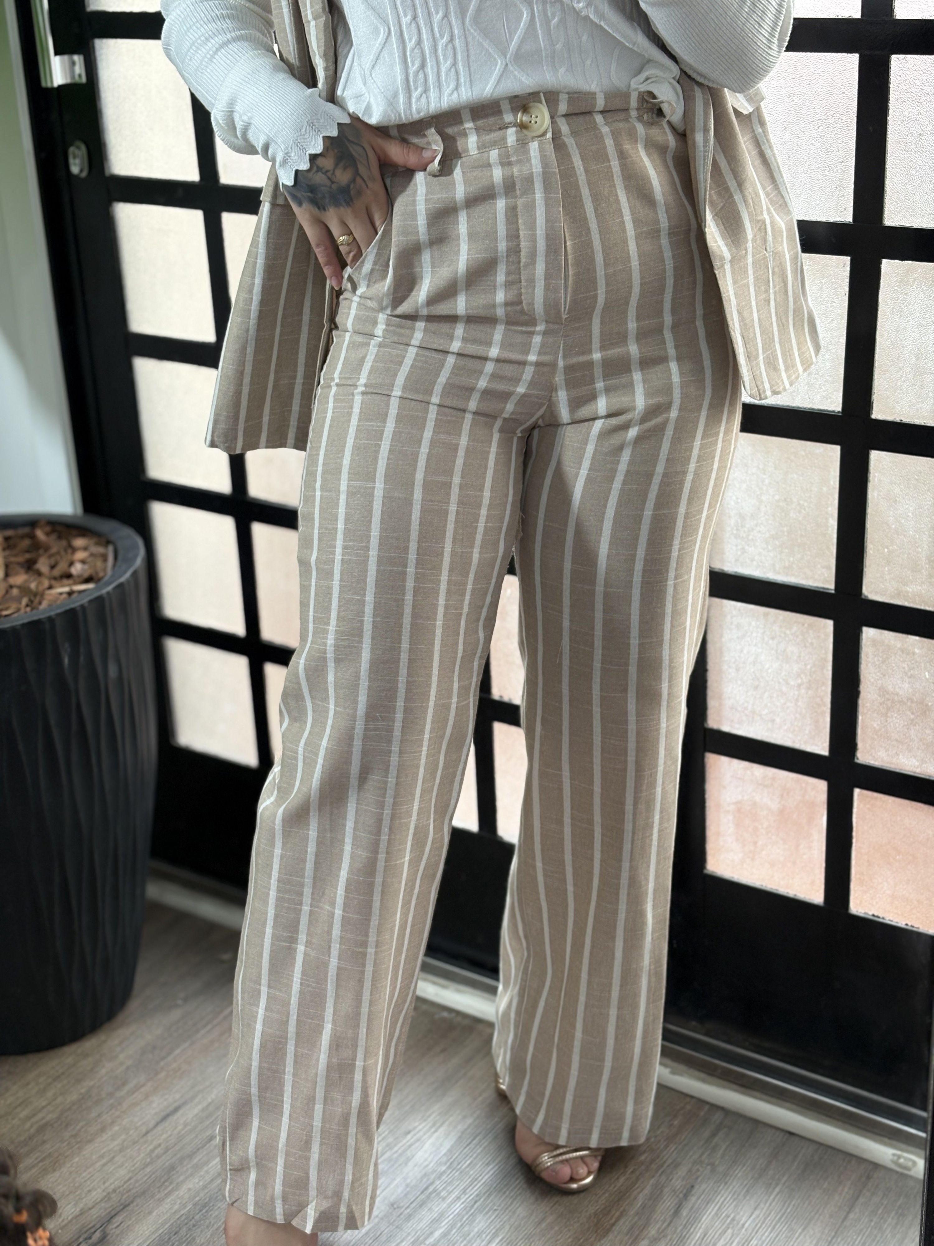 Calca pantalona listrada Monica 1036- bege 