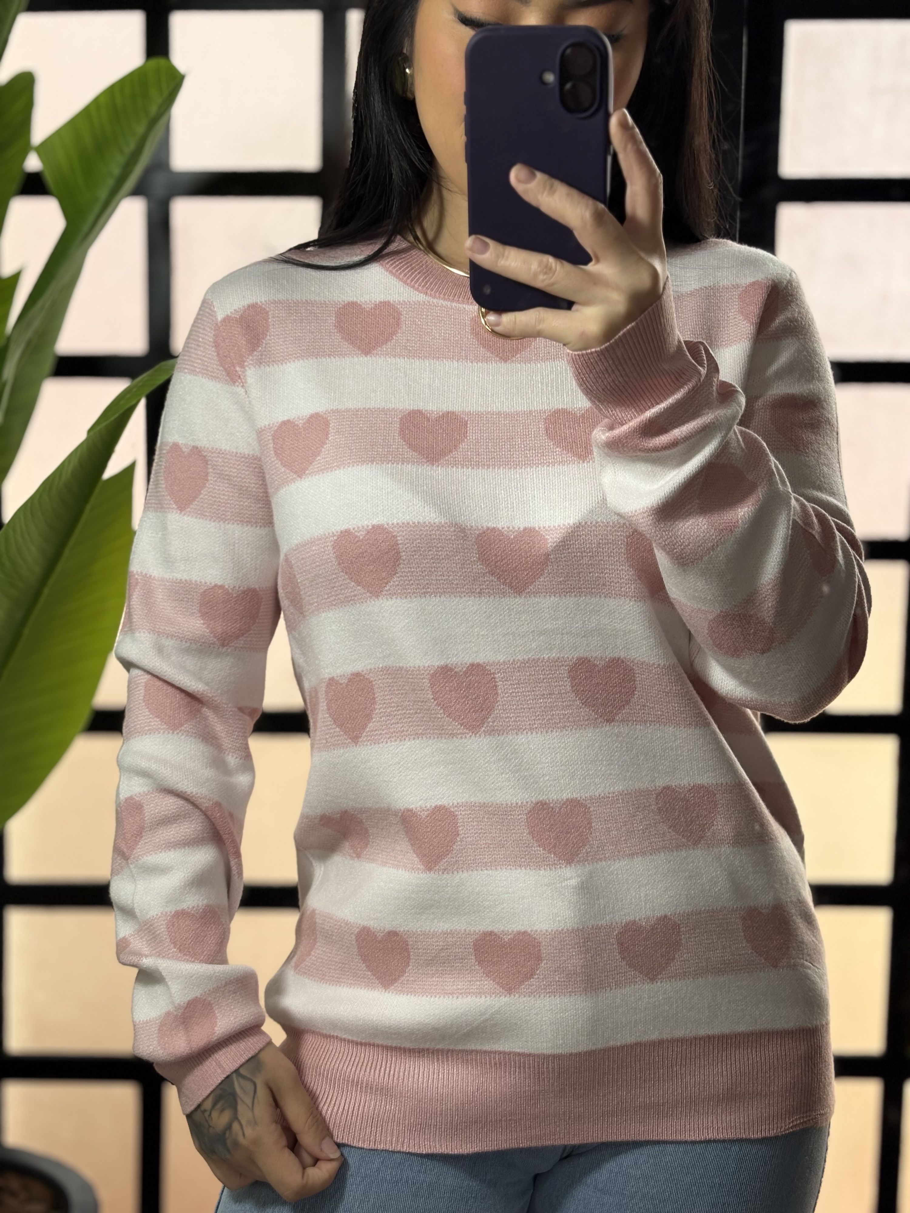 Blusa tricot coraçao 717-Rosa