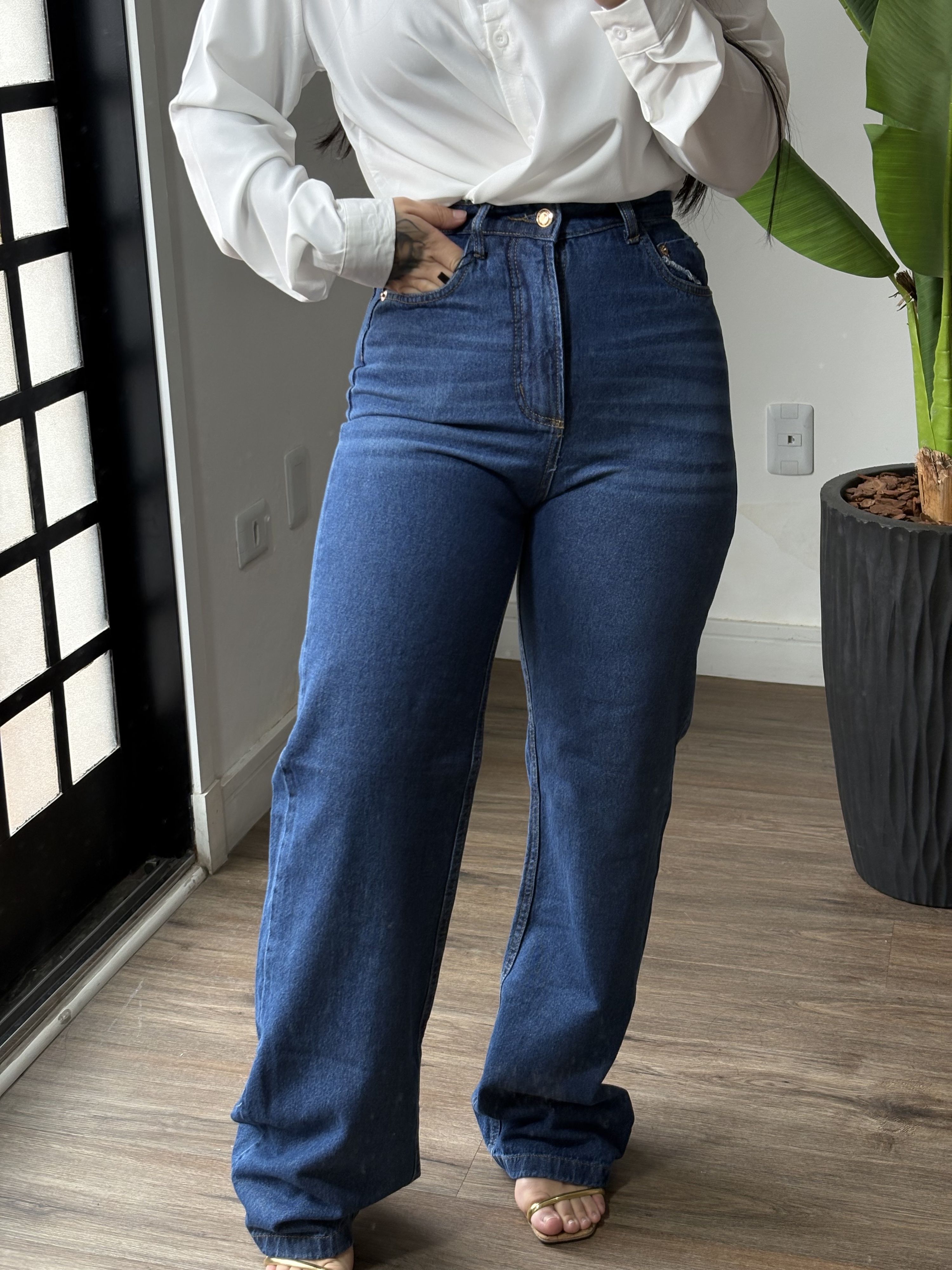 Calça wide leg 150- Lavagem escura