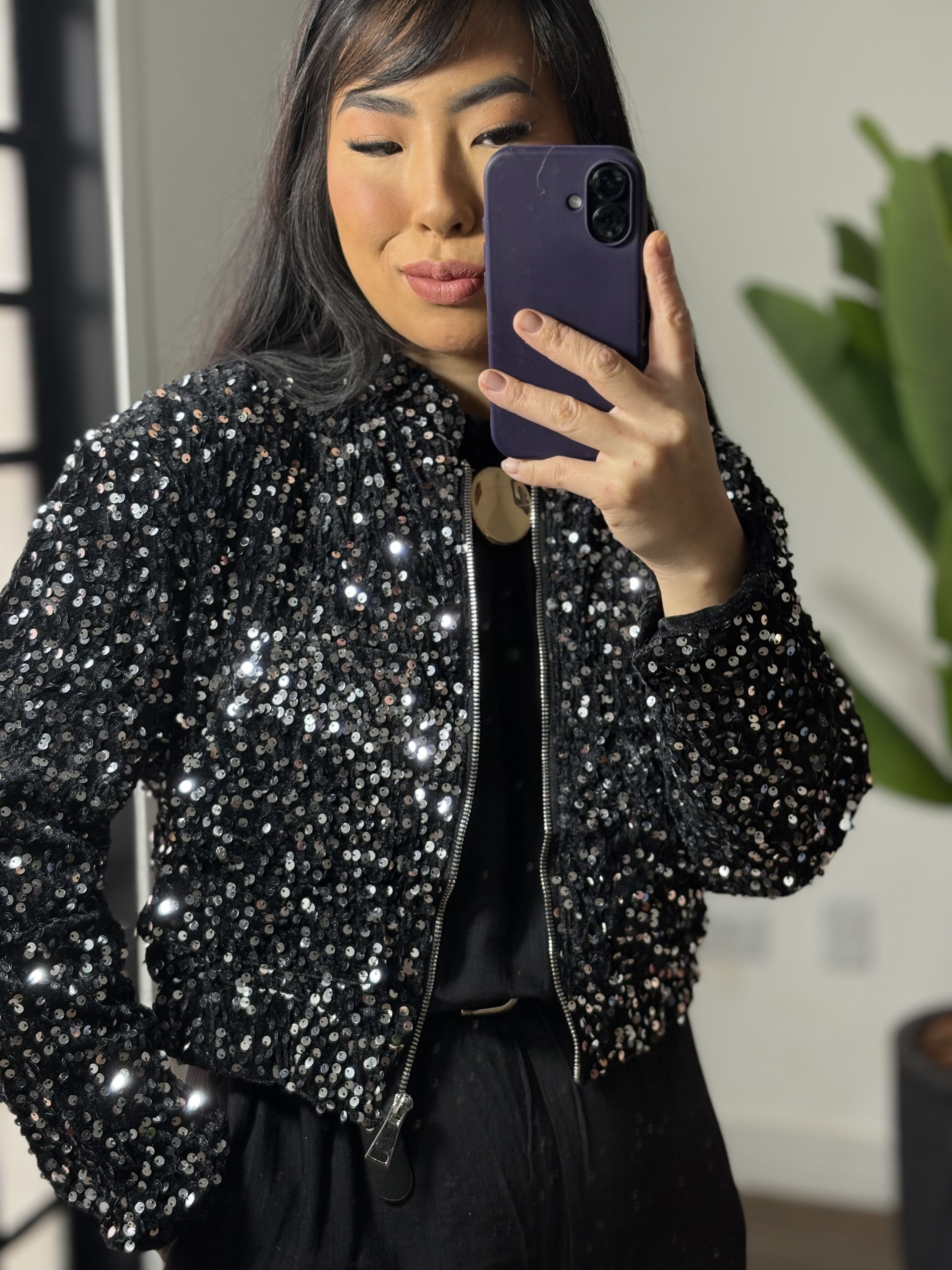 Jaqueta bomber coleção Shine 9913 - Preto c/ prata 