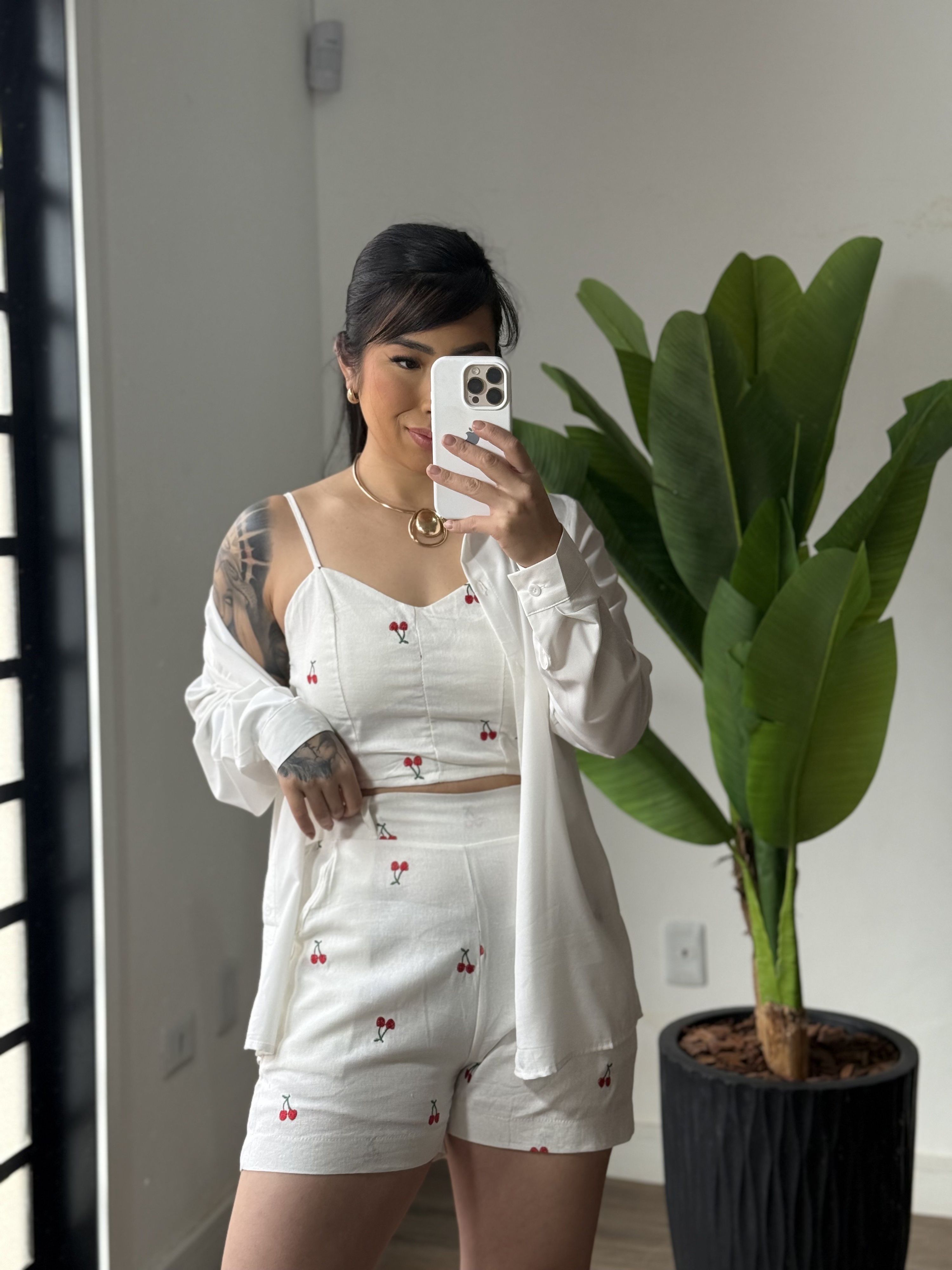 Conjunto shorts cereja 2472-1 - Branco 