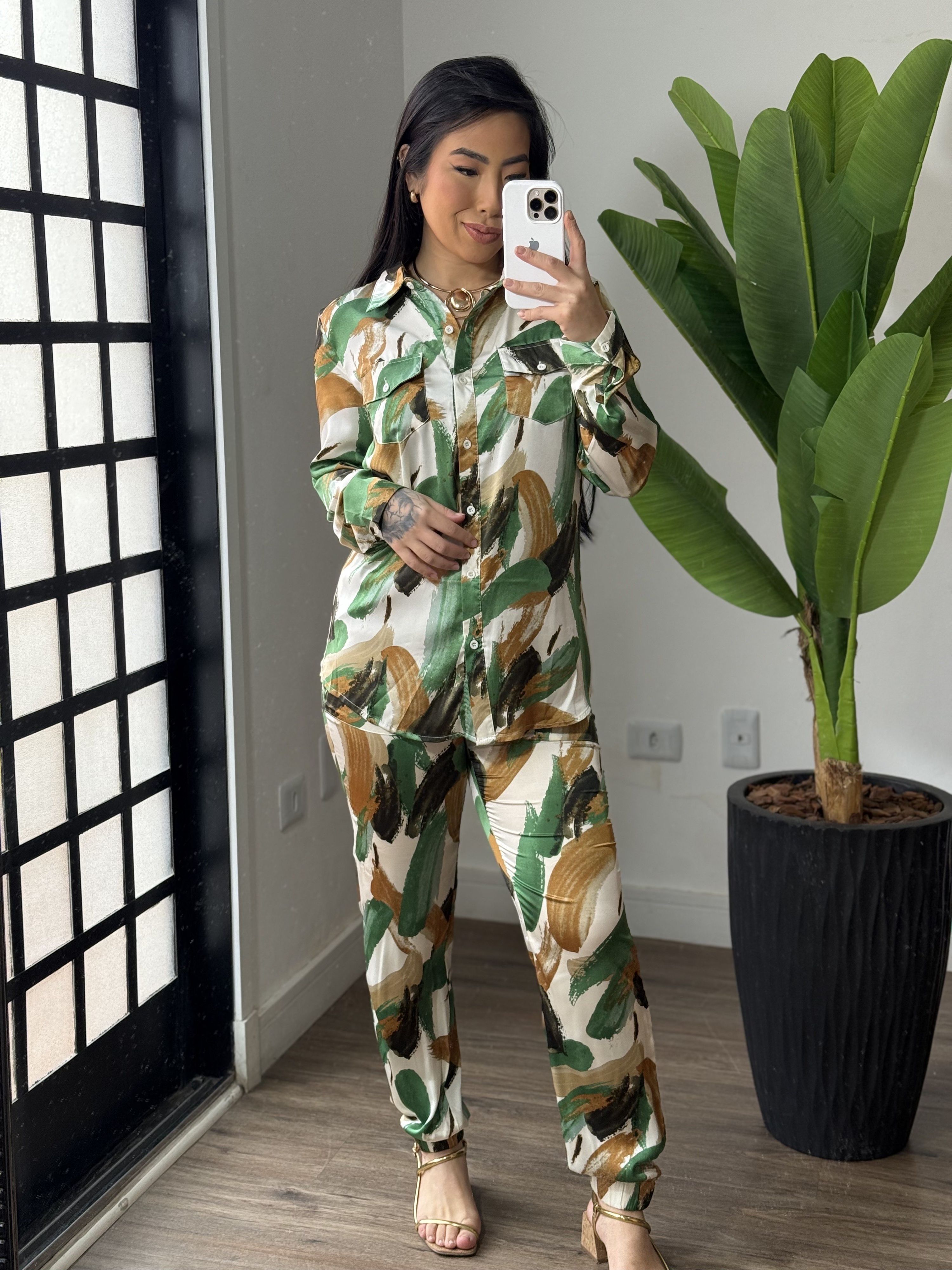 Conjunto Estampado Acetinado - 2259 - Verde 