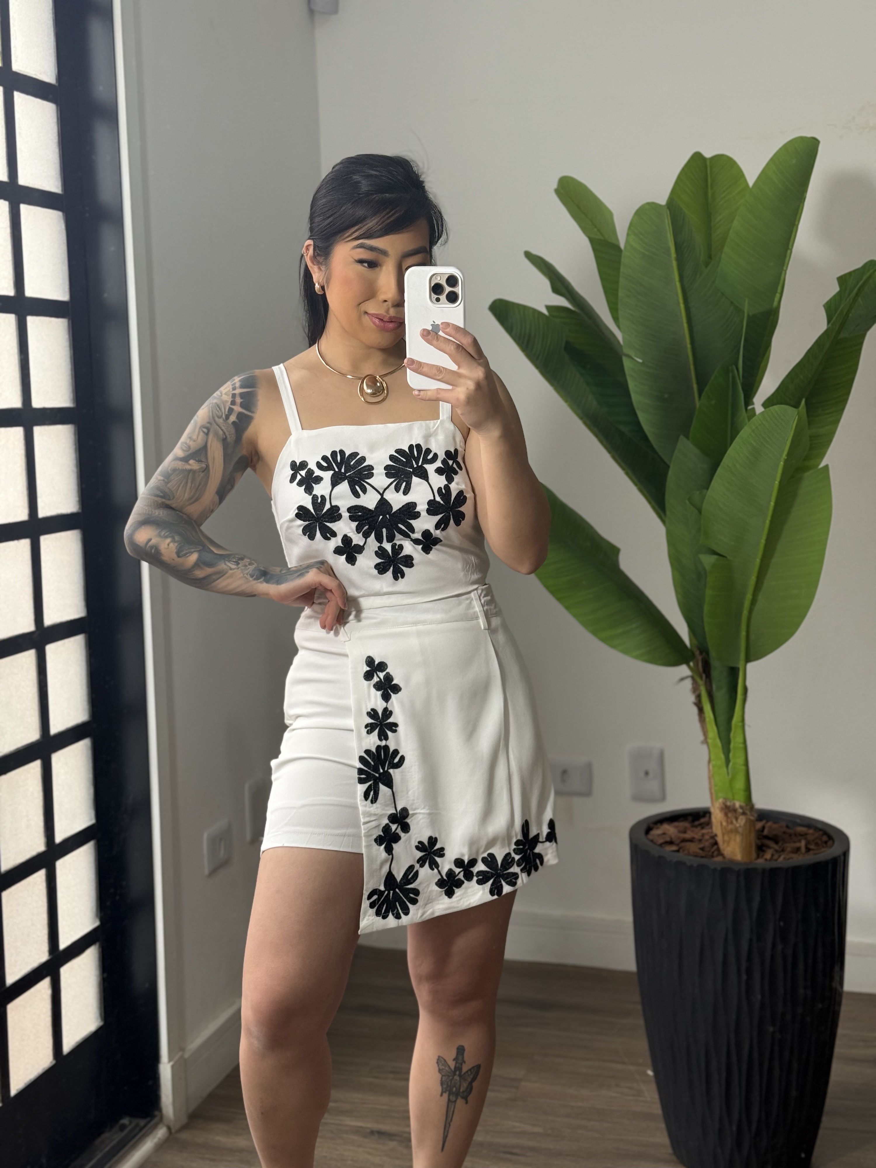 Conjunto shorts saia Cristina 2145 - Branco