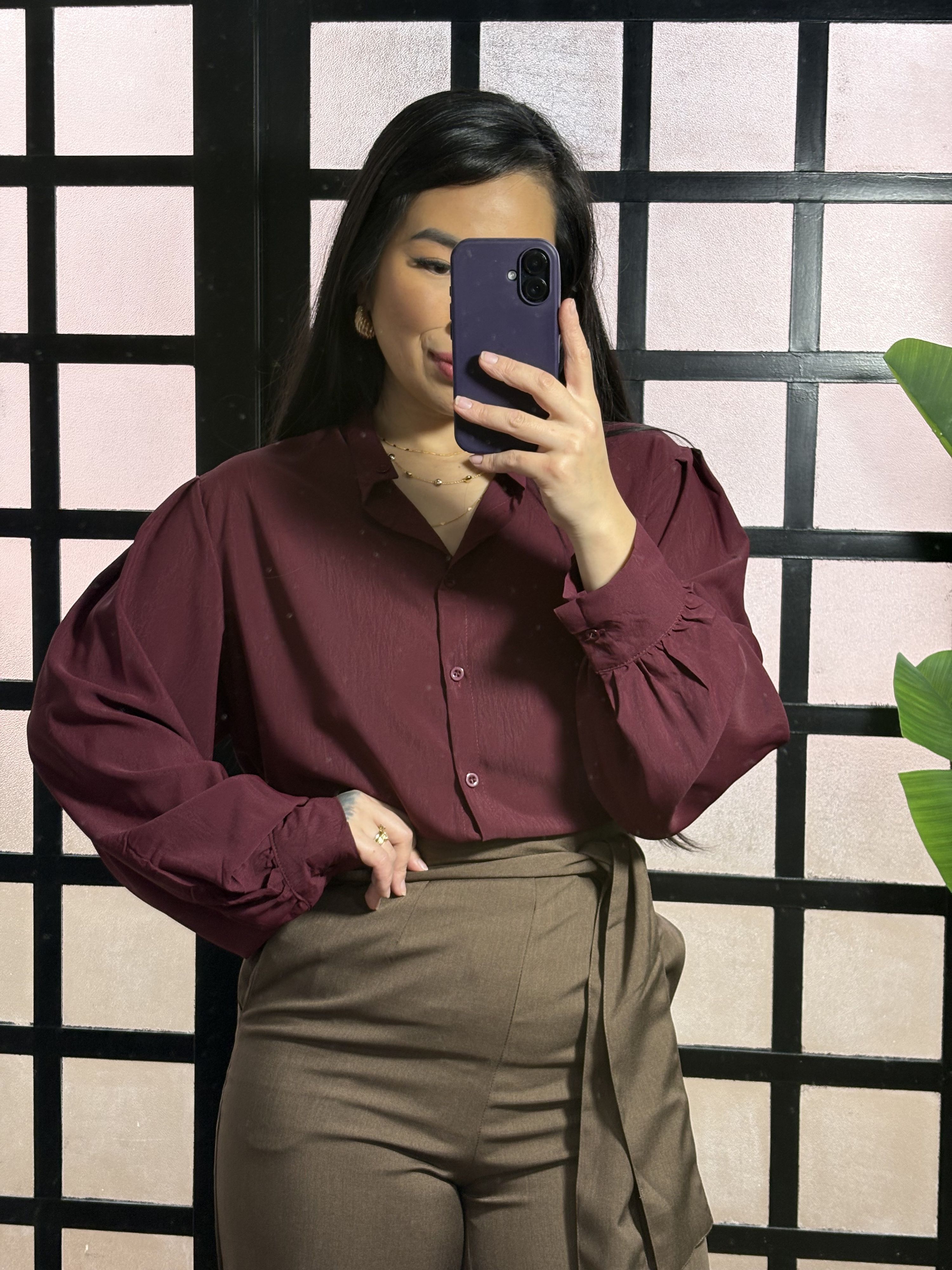Camisa gola padre Bela 99202 - Vinho 