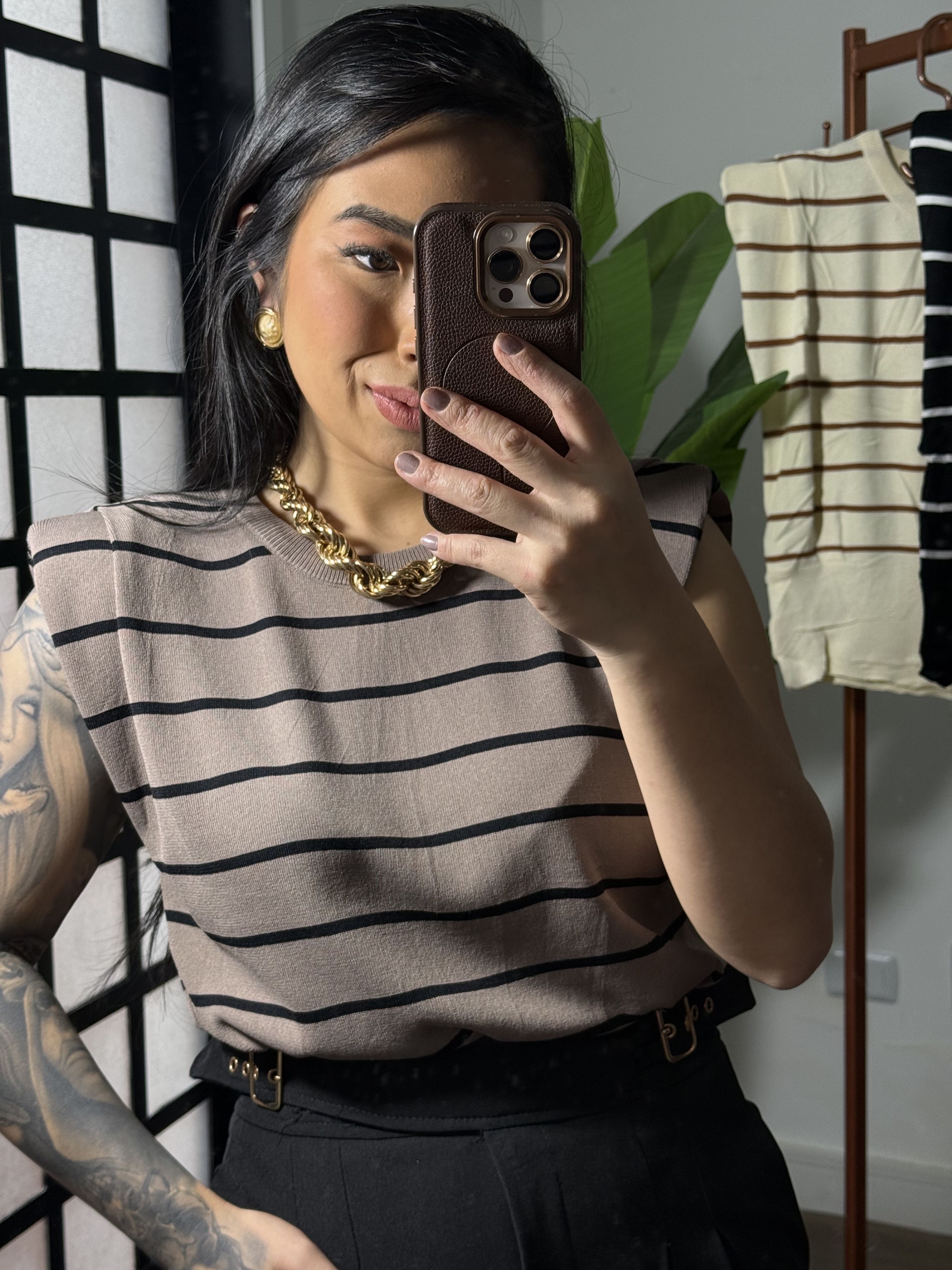 Blusa Muscle Tee Tricô Ana Lucia 2056 - Marrom 