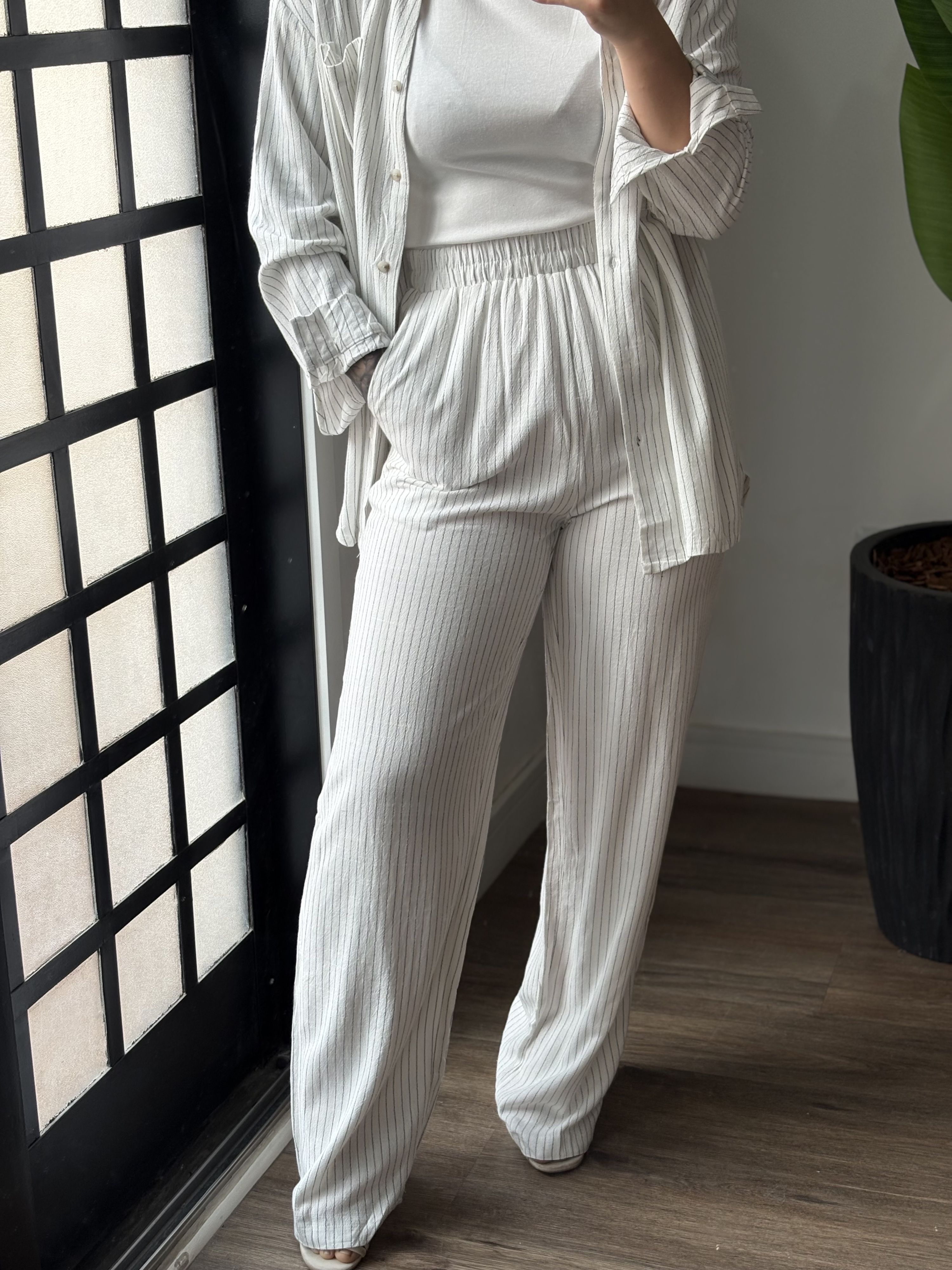 Calça Pantalona Linho Judit 3594 - Branco 