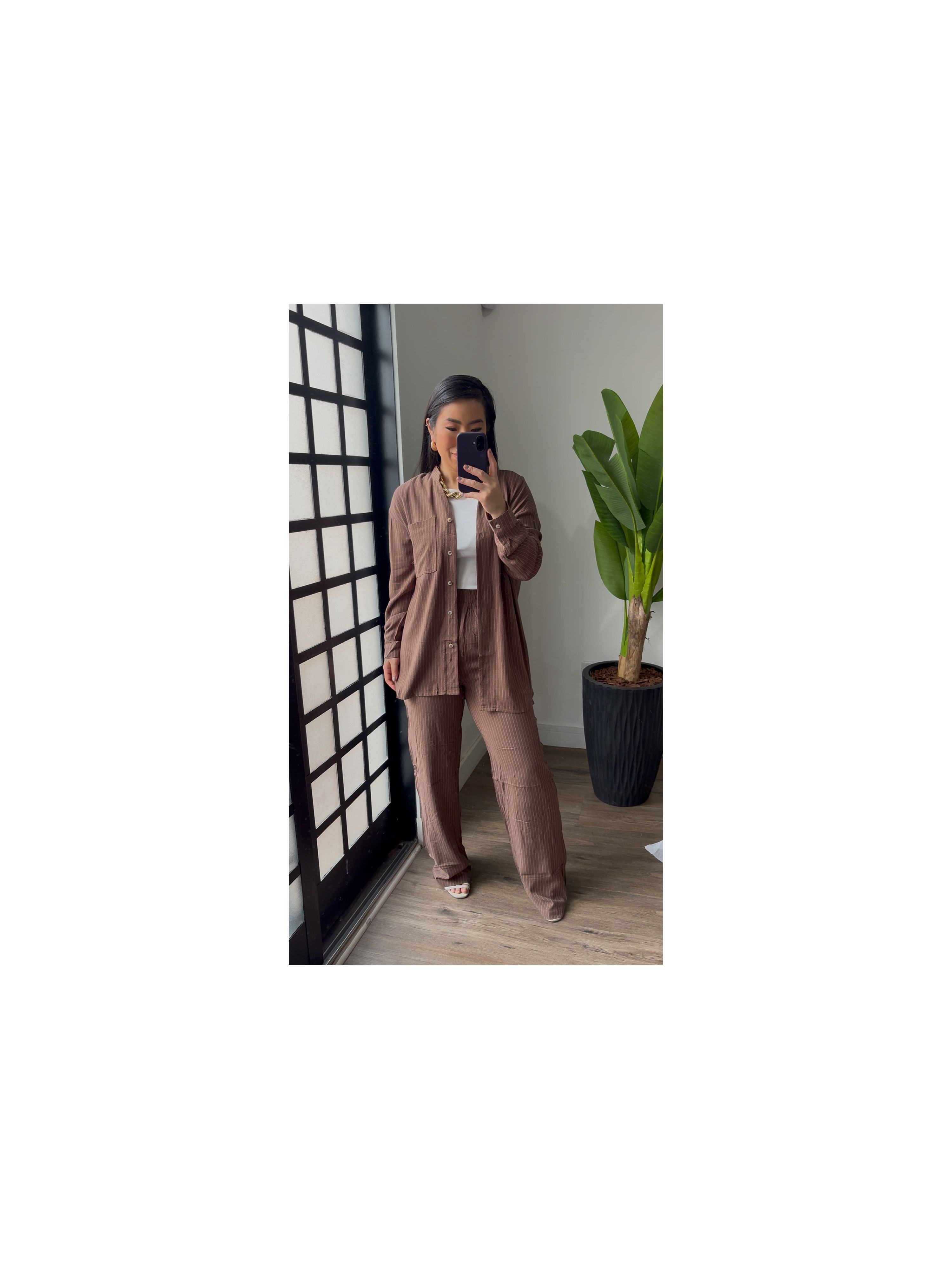 Camisa Linho Joana 3593 - Marrom 