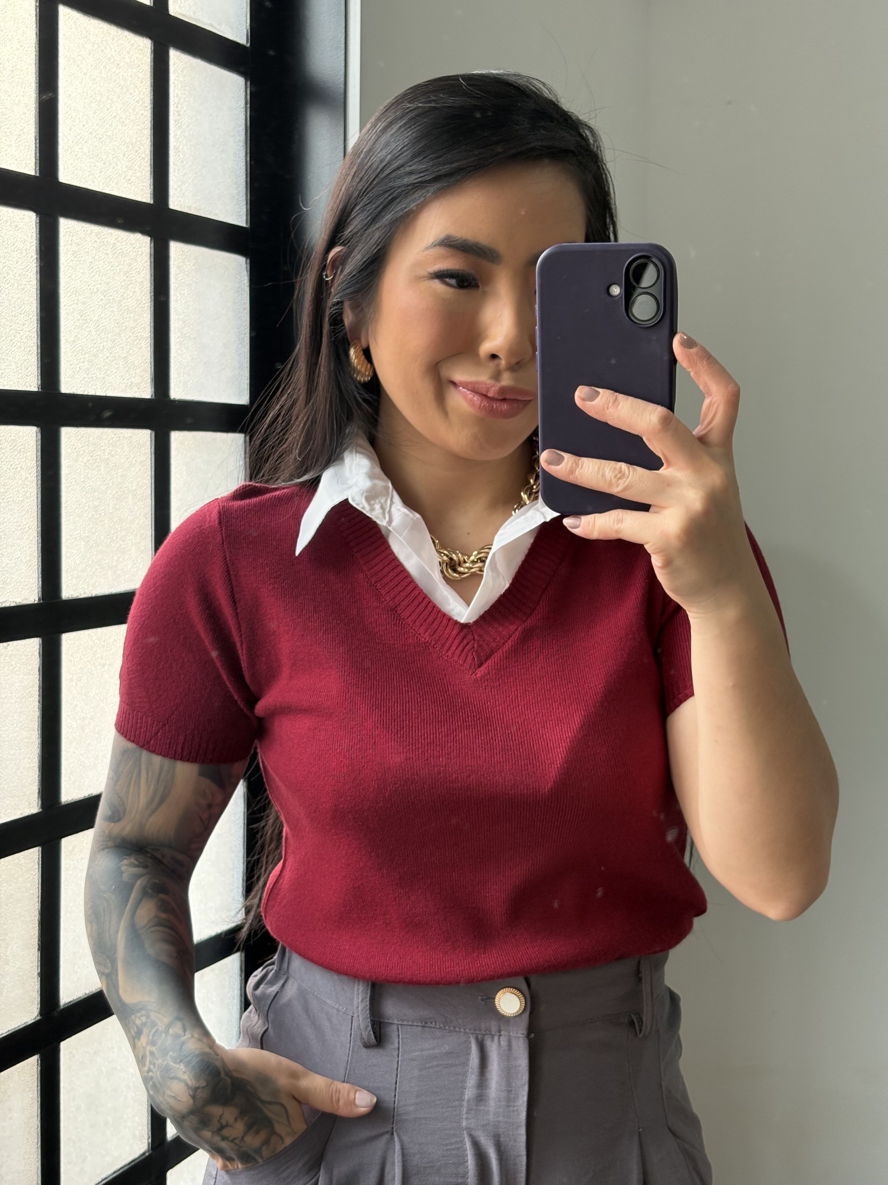 Blusa Tricô Gola W01- Vinho 
