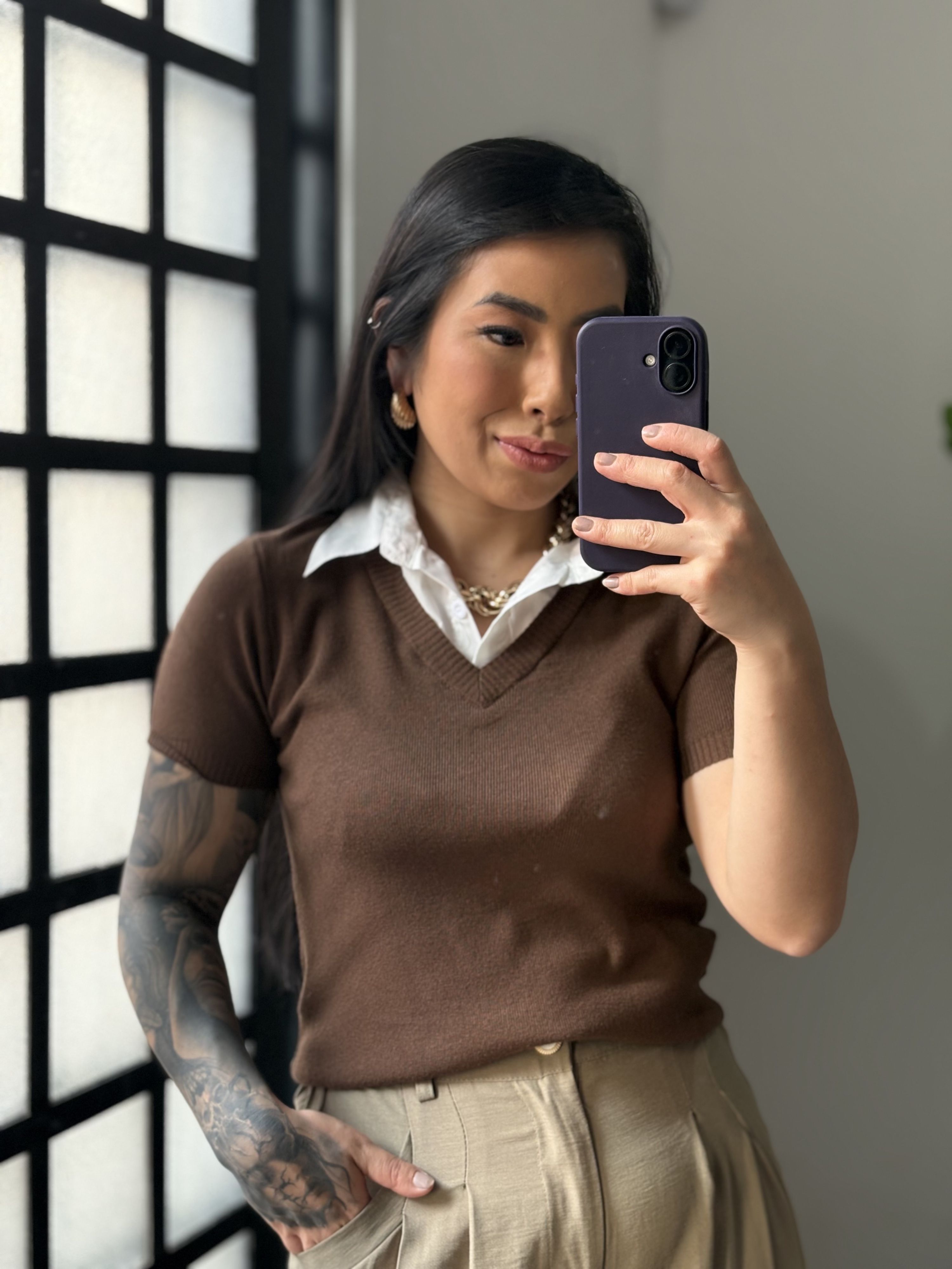 Blusa Tricô Gola W01 - Marrom 