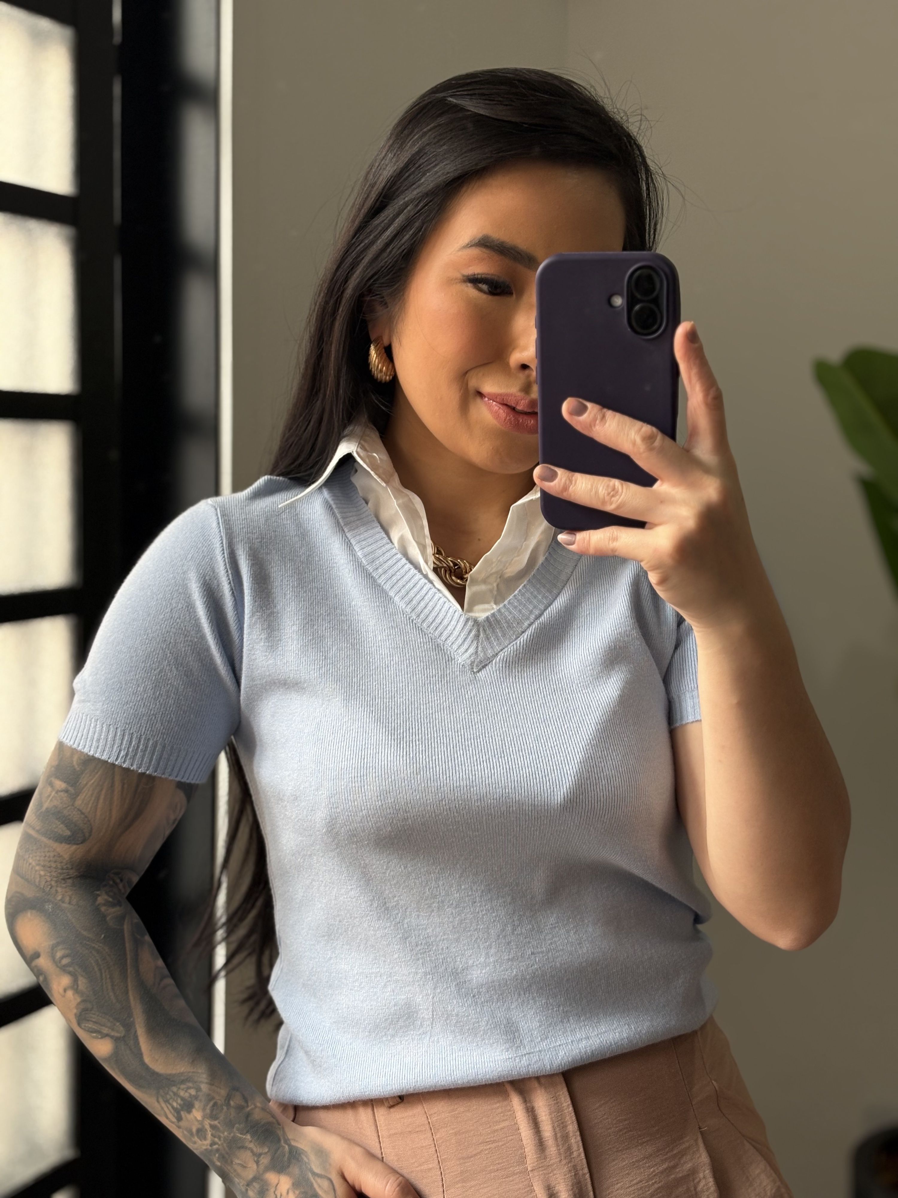 Blusa Tricô Gola W01 - Azul 