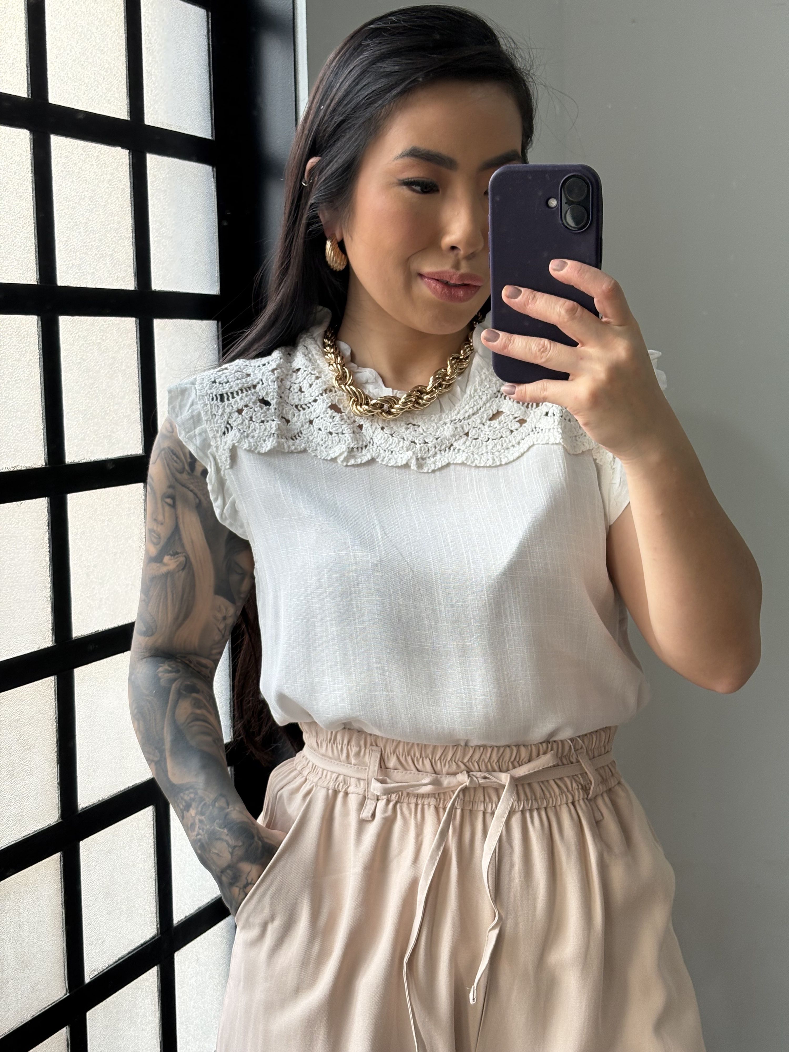 Blusa Linho Delicada 77381 - branco