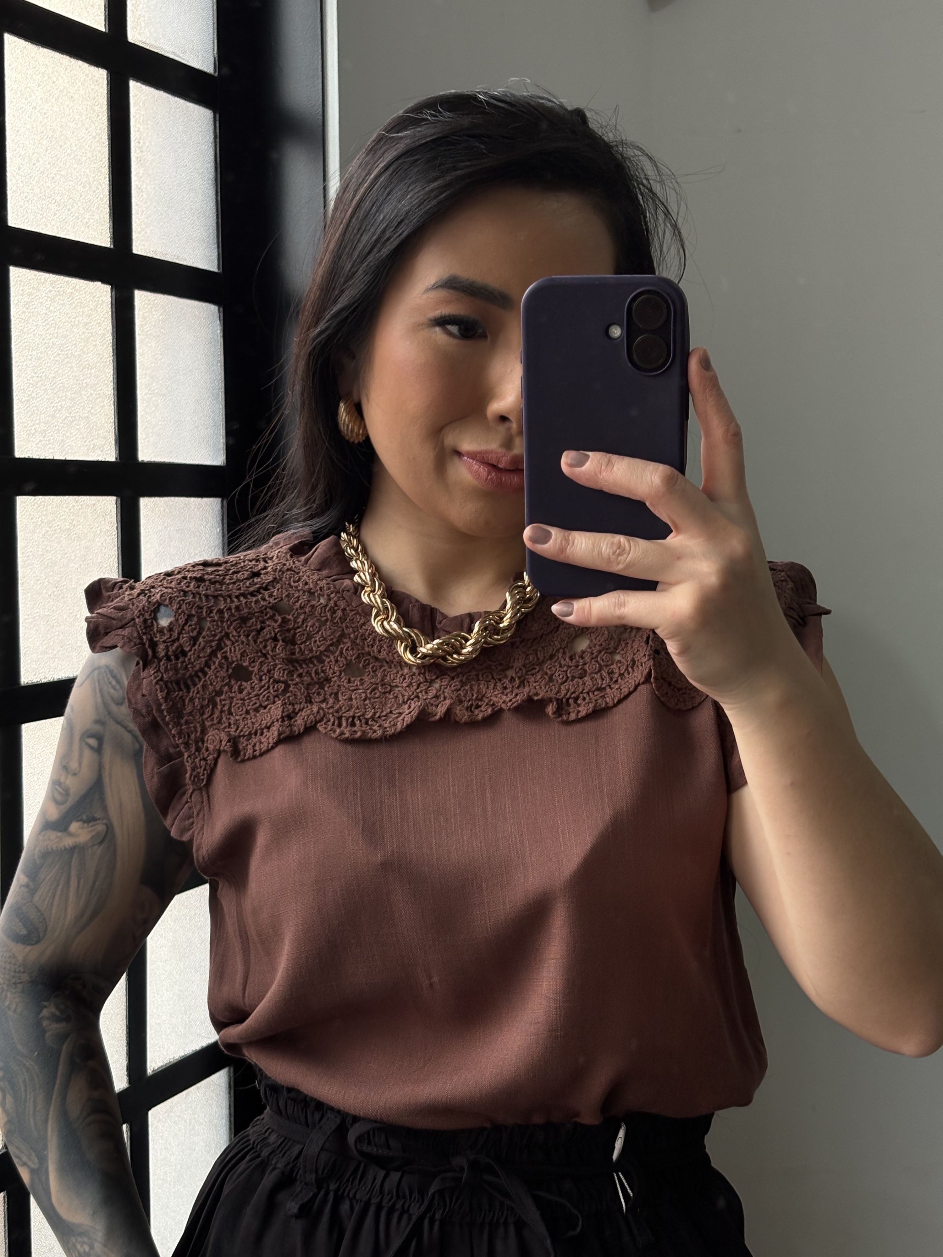 Blusa Linho Delicada 77381 - Marrom 