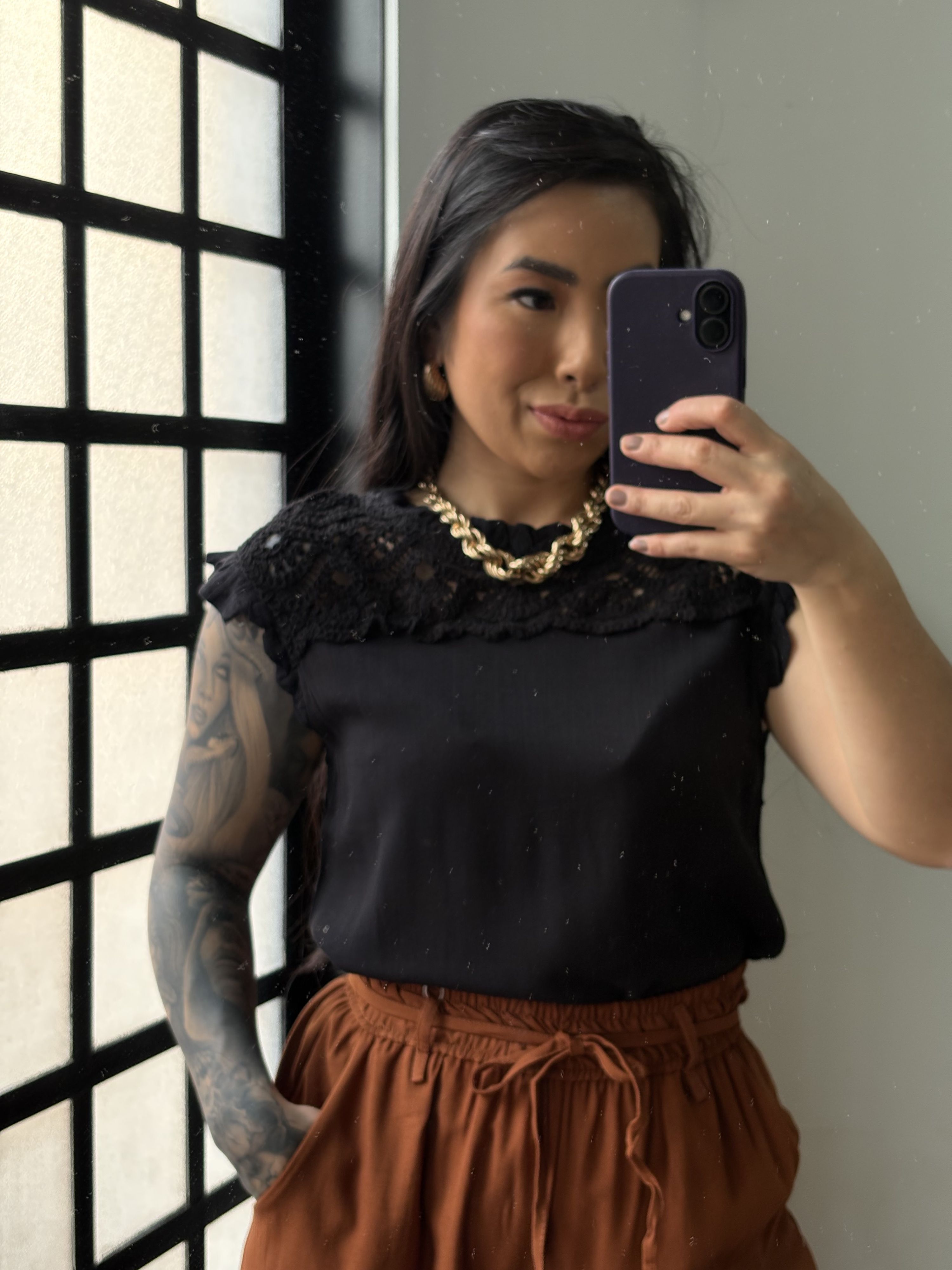 Blusa Linho Delicada 77381 - Preto 