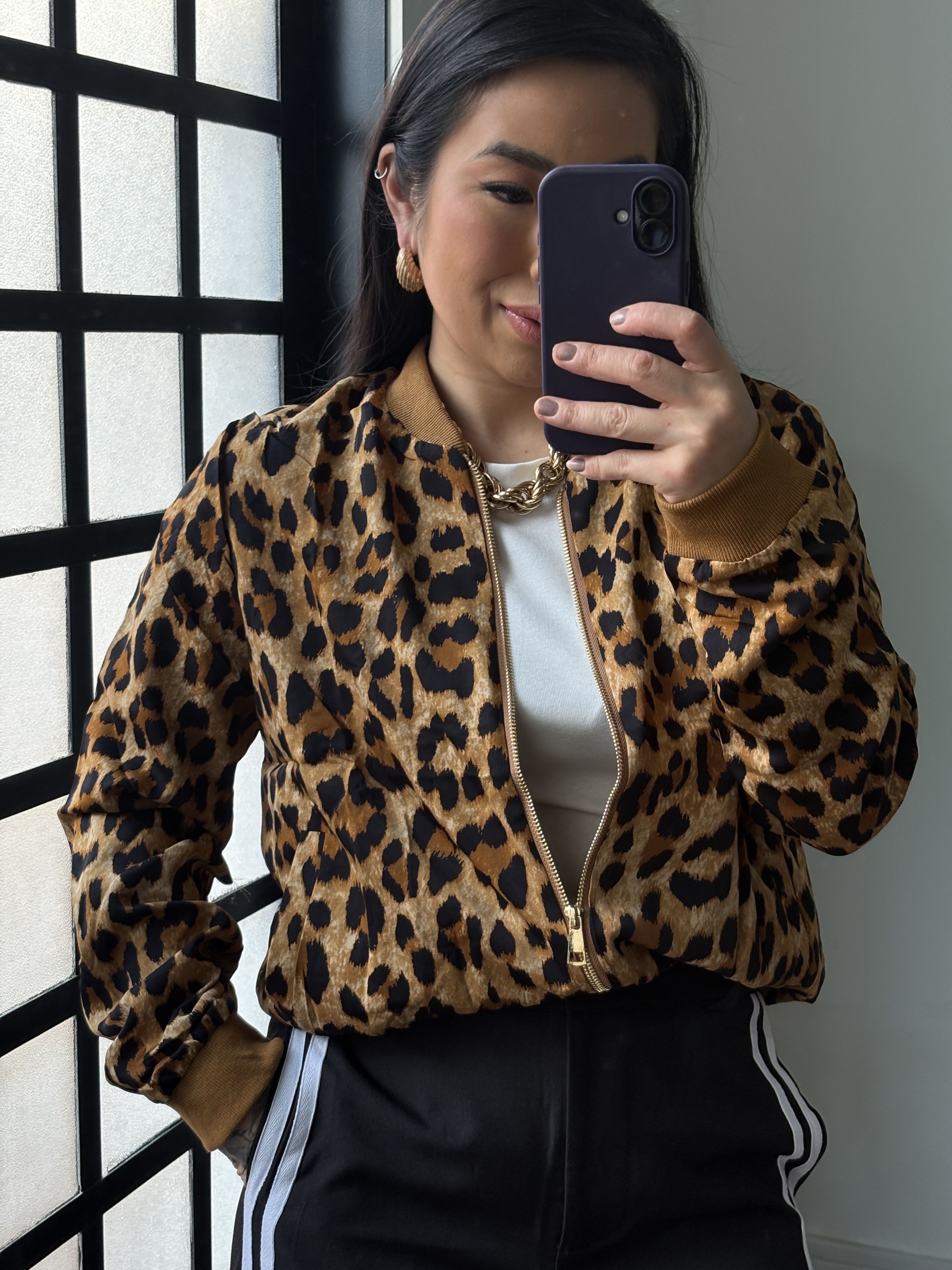 Bomber animal print acetinada Ana Clara 3234-Marrom