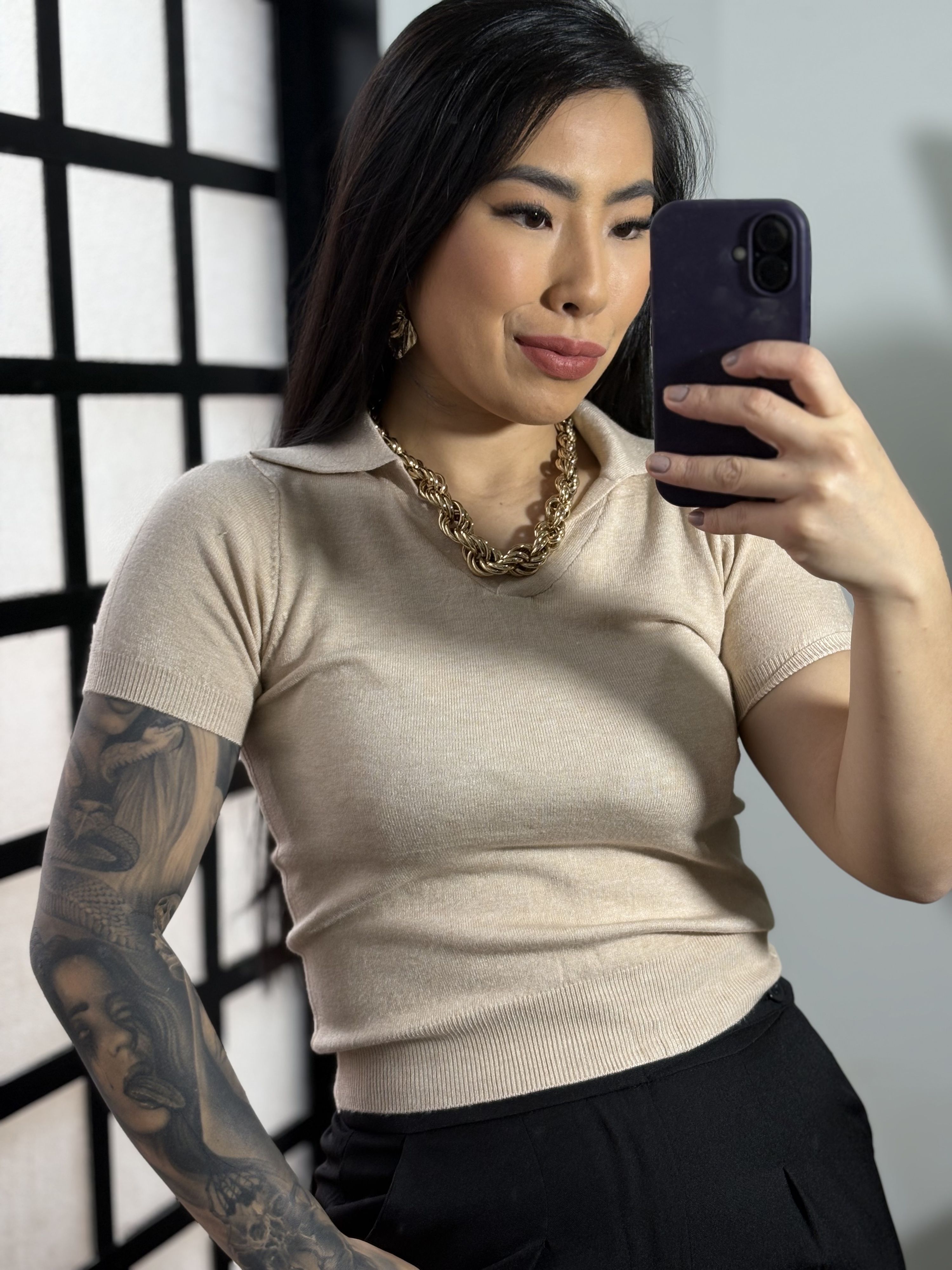 Blusa Tricô Eli 8032 - Bege 