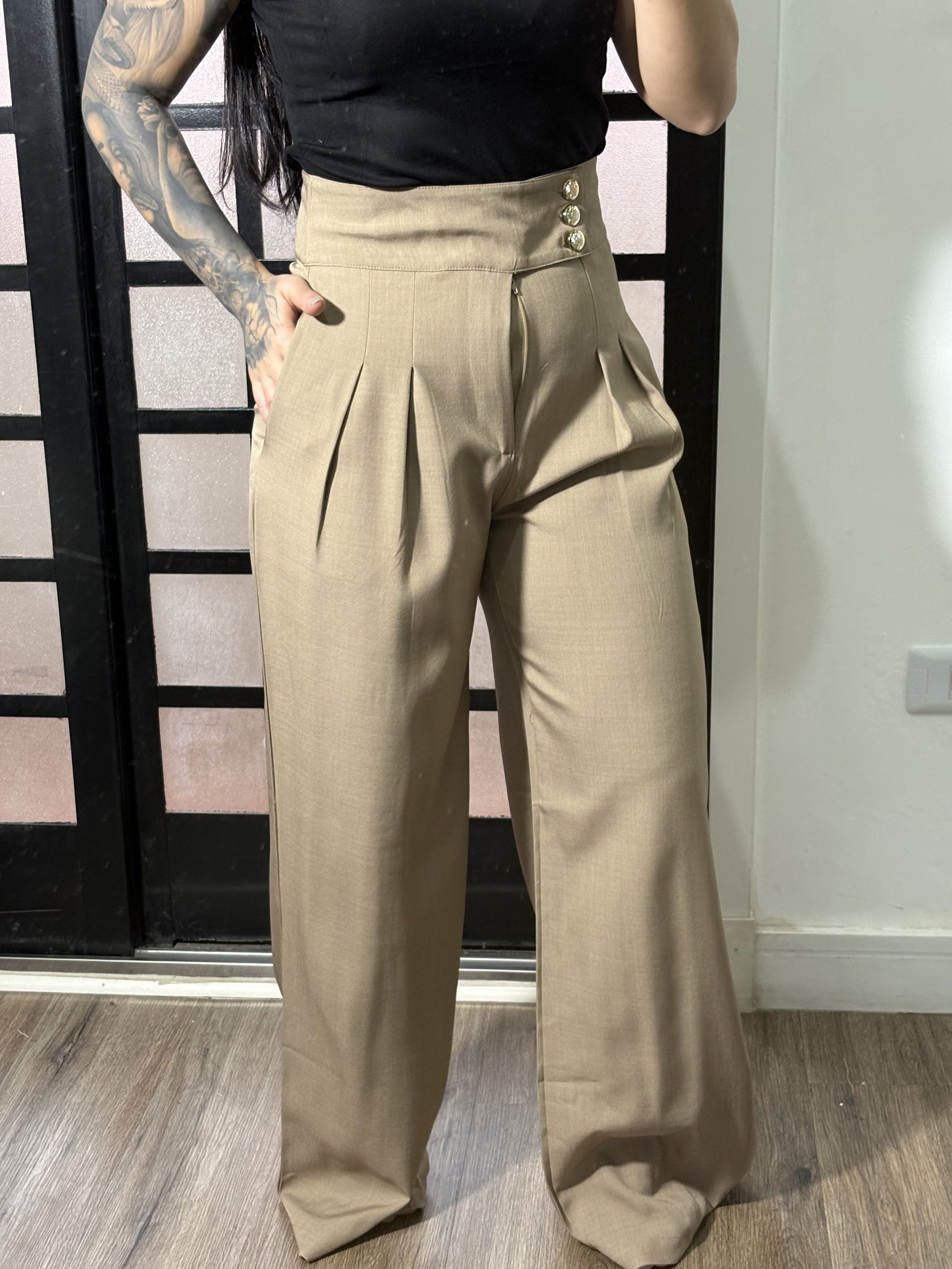 Calça Pantalona Fati 1342 - Bege Claro 