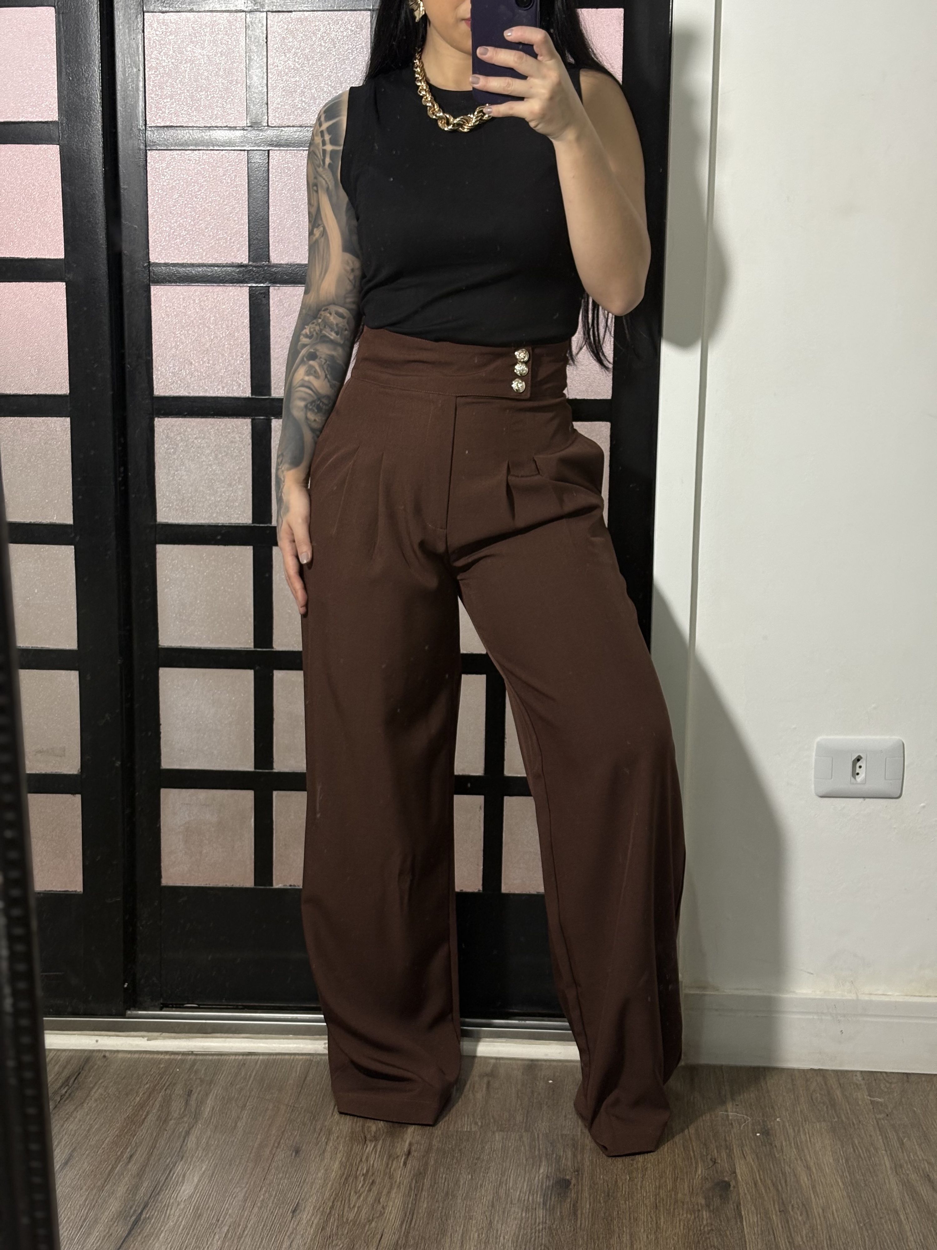 Calça Pantalona Fati 1342 - Marrom 