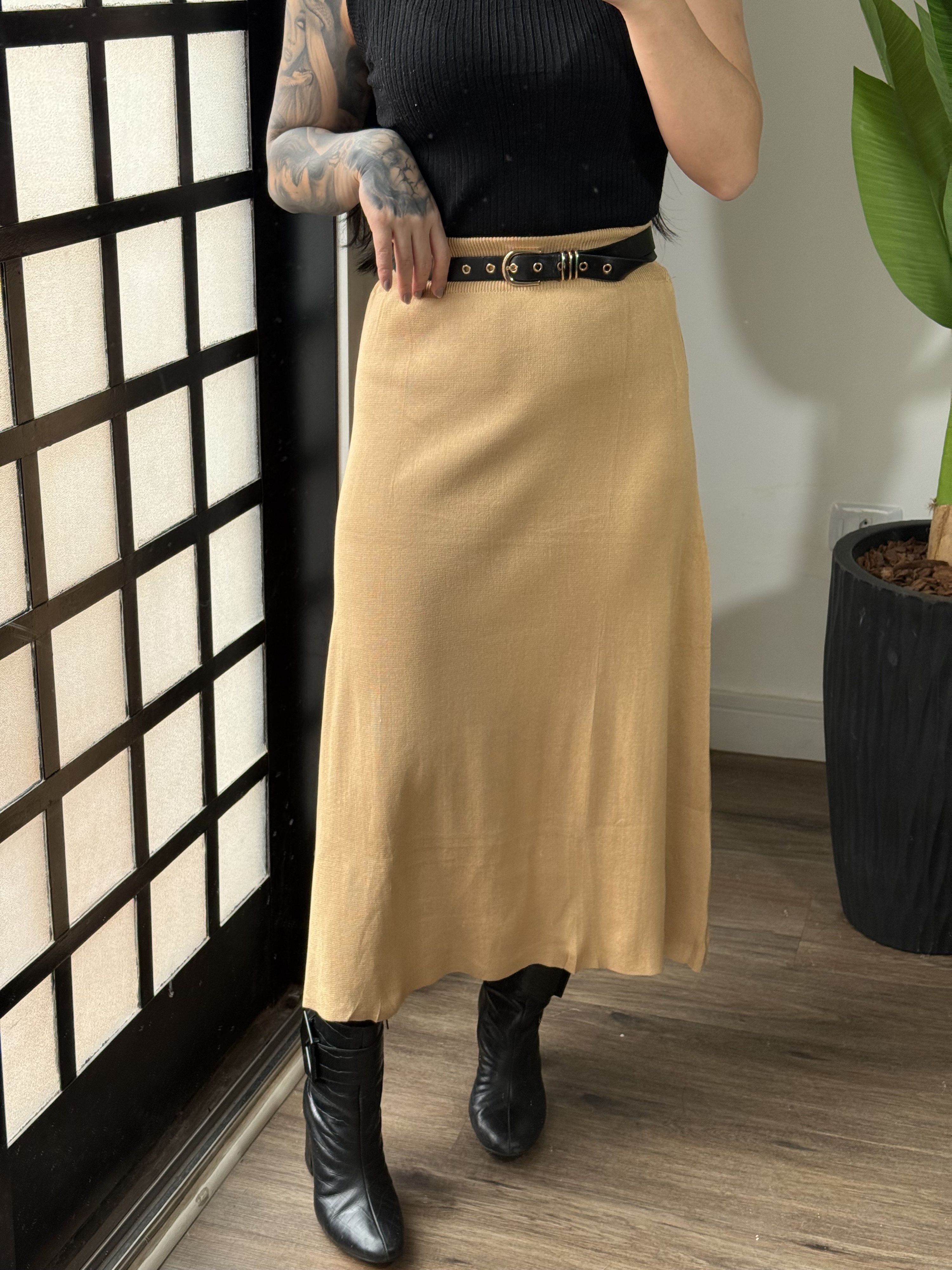Saia Midi Tricô Carol 5105 - Bege 