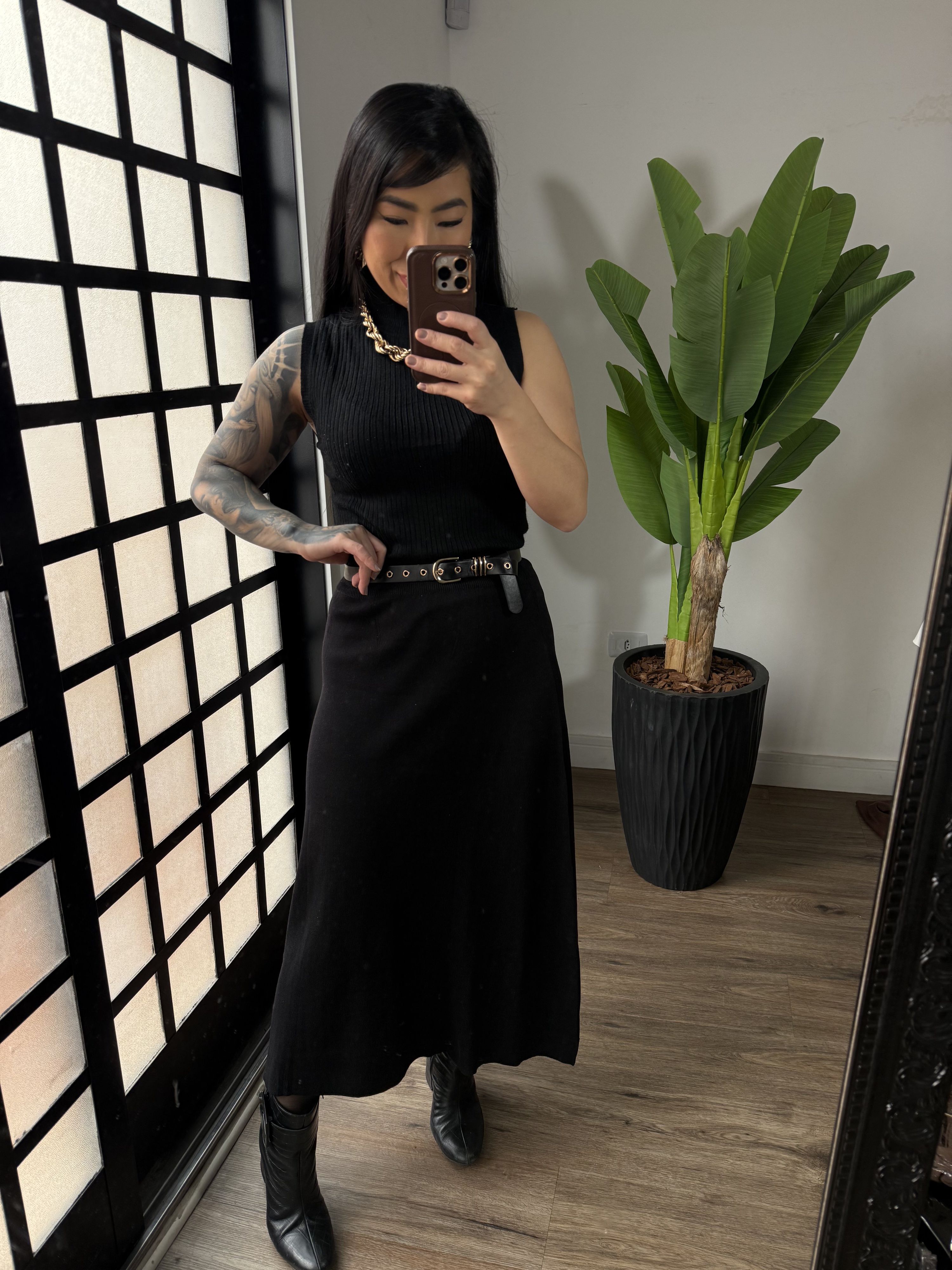 Saia Midi Tricô Carol 5105 - Preto 