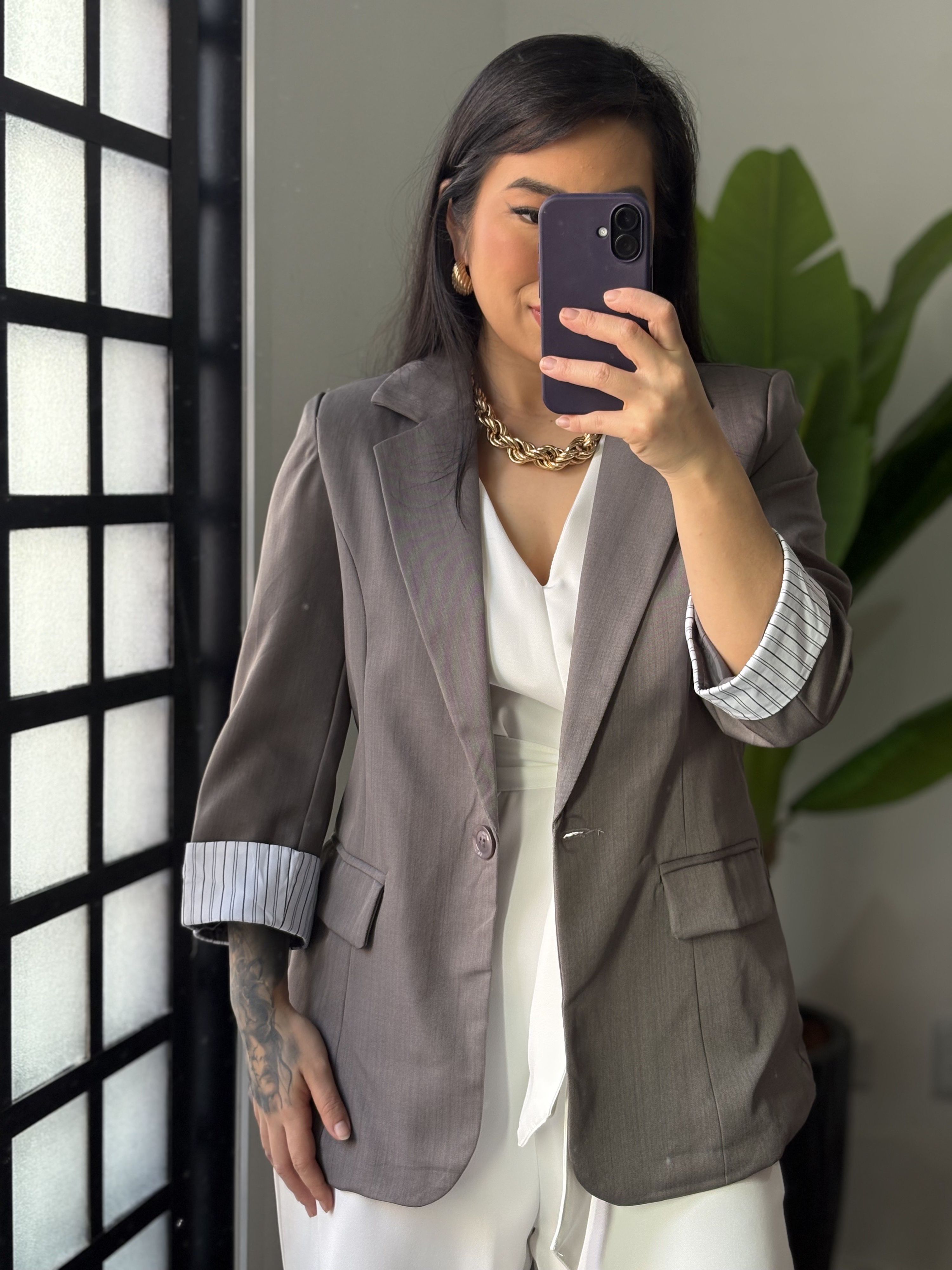 Blazer Manga 3/4 Olivia 016 - Cinza 