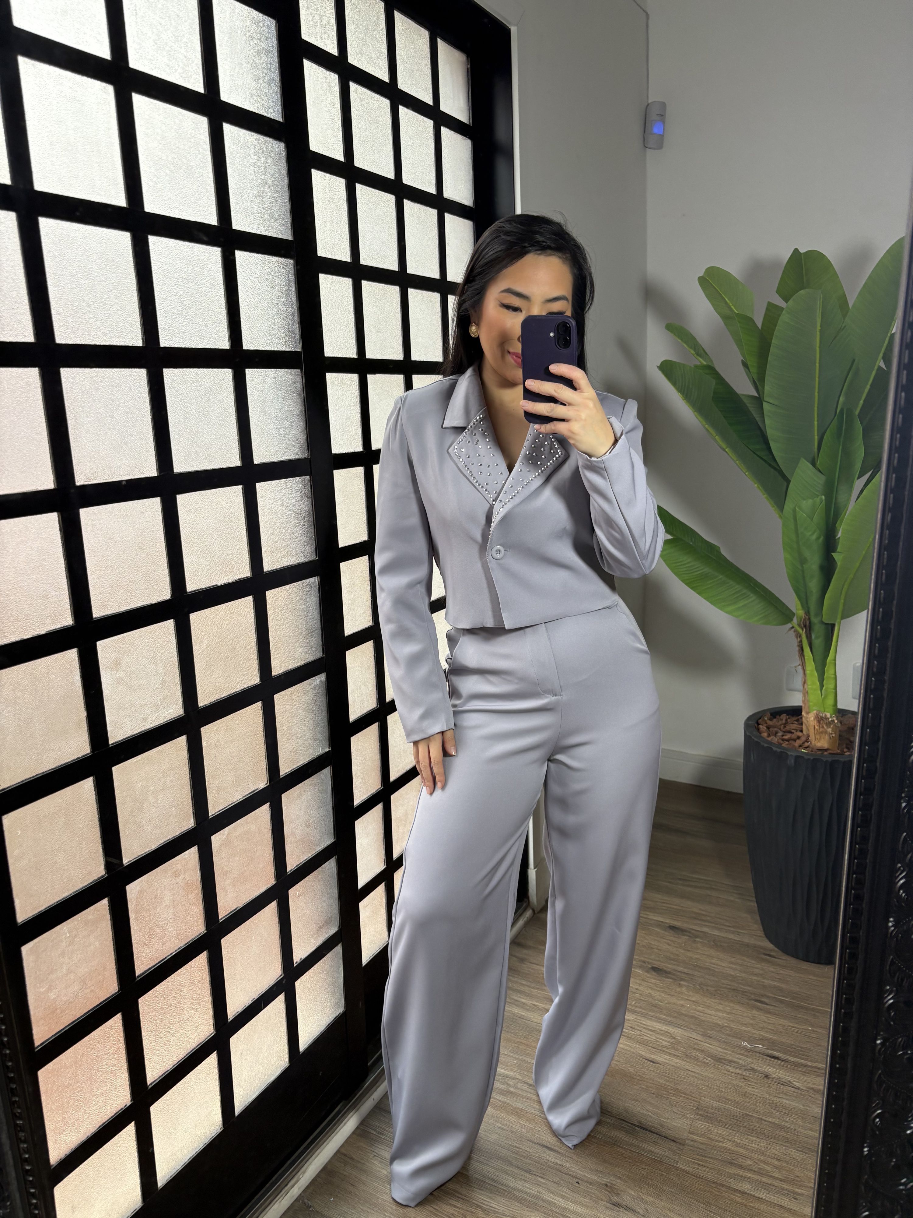 Conjunto Alfaiataria com Brilho Serena 1385 -Cinza 
