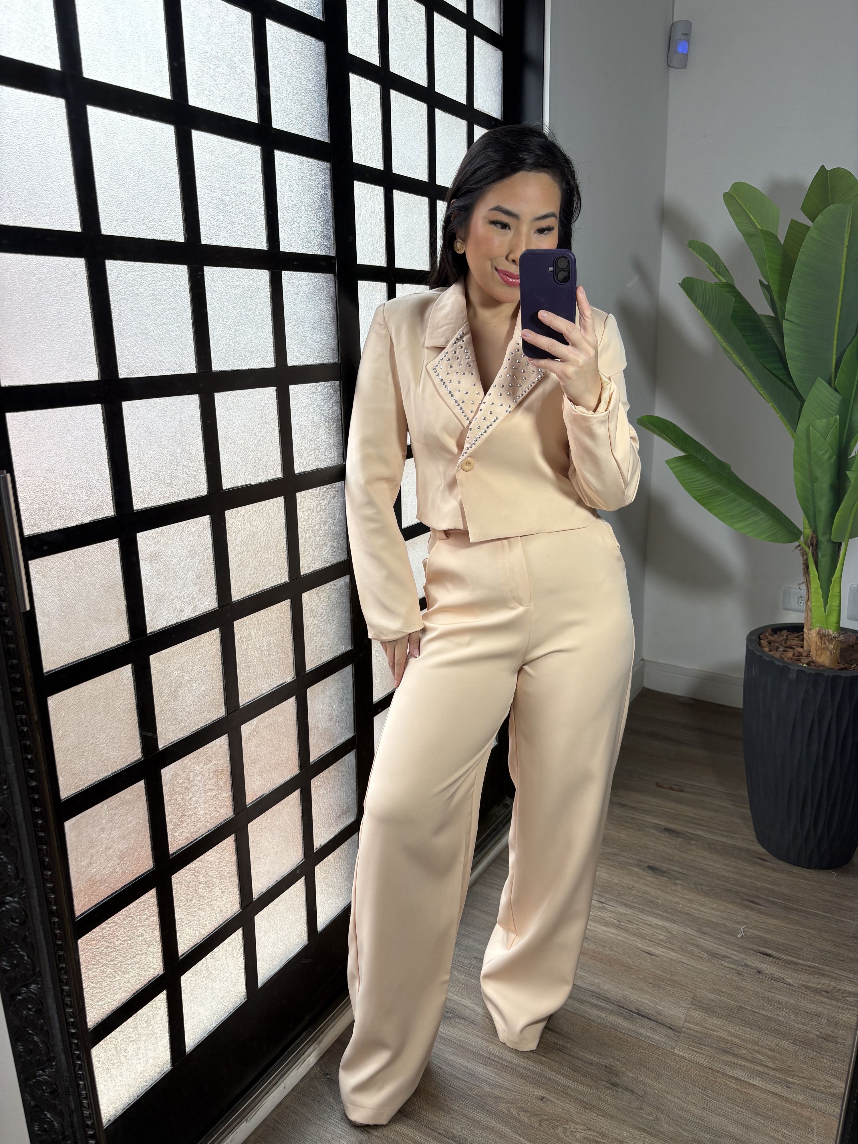 Conjunto Alfaiataria com Brilho Serena 1385 - Creme 