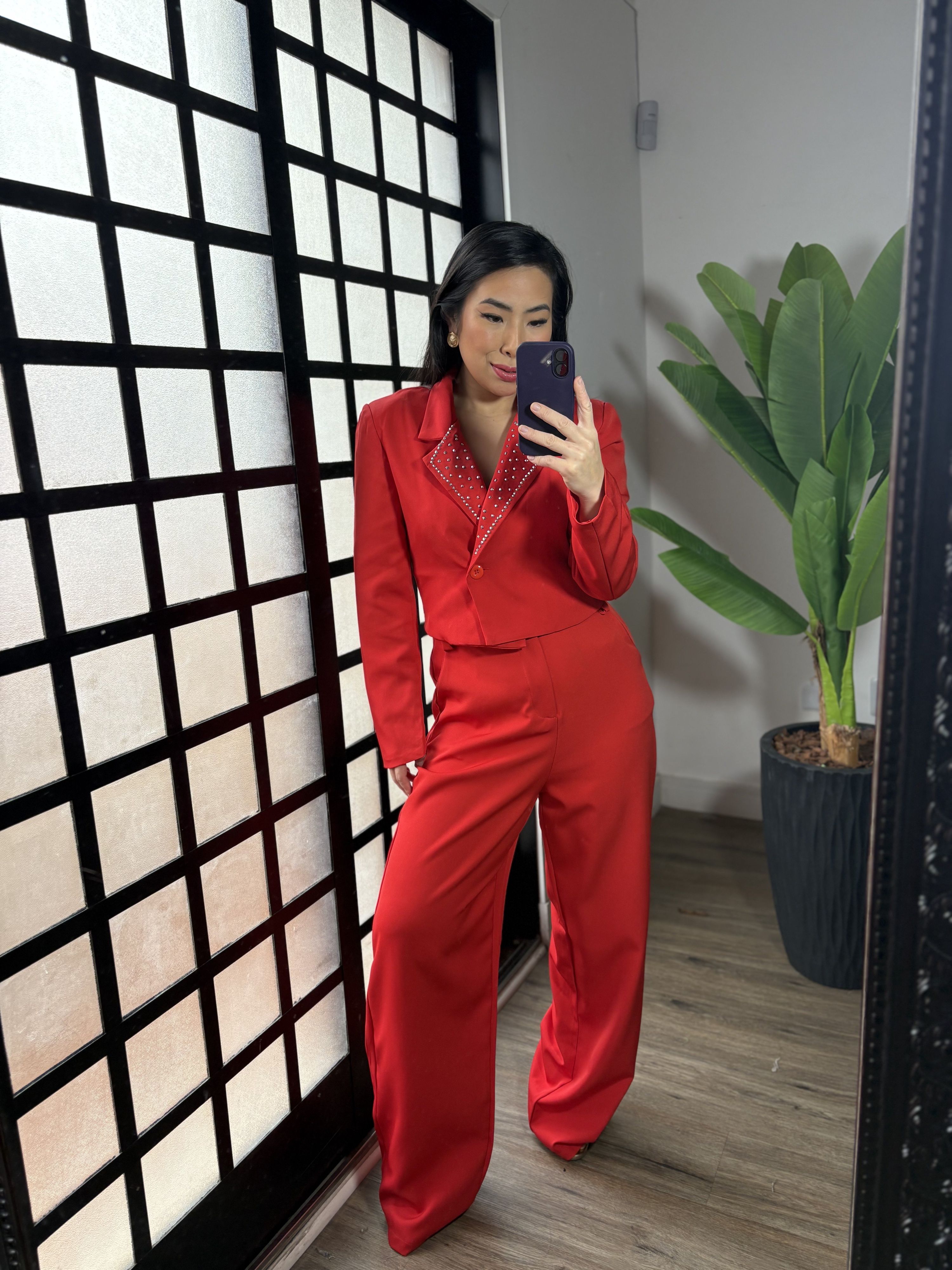 Conjunto Alfaiataria com Brilho Serena 1385 - Vermelho