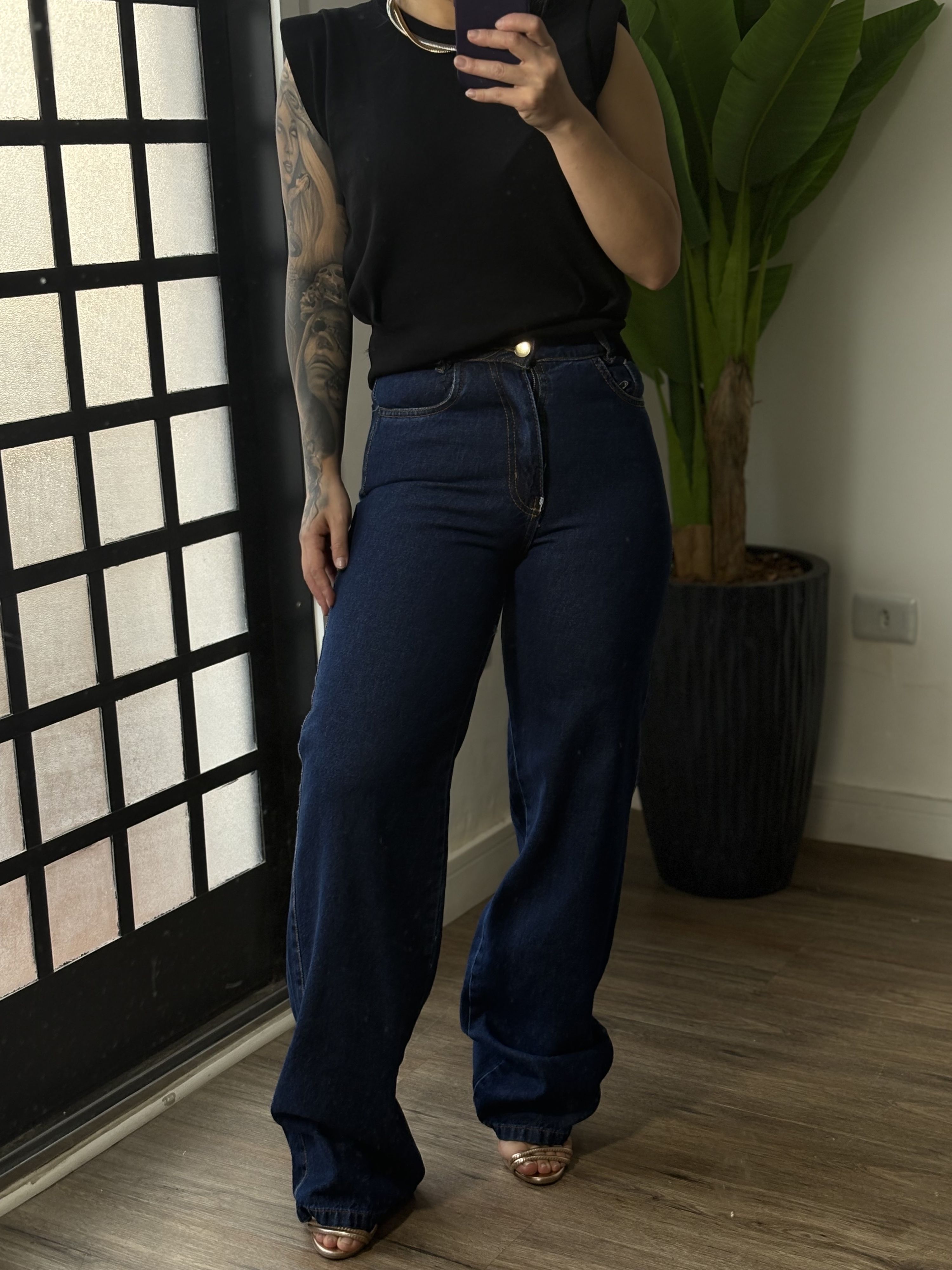 Calça Wide Leg - Lavagem Escura 