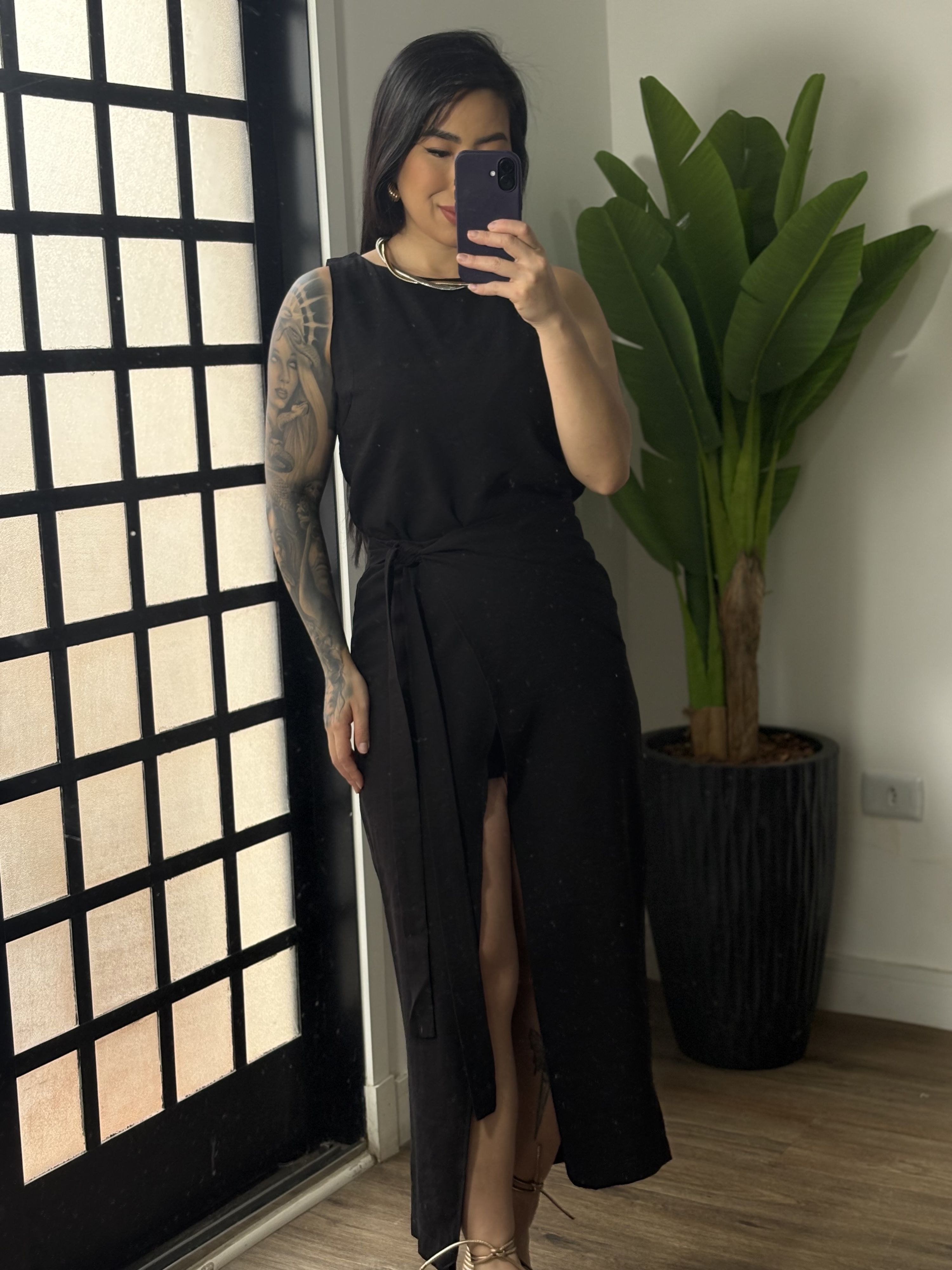 Conjunto shorts/saia transpassada Dara 372 - Preto
