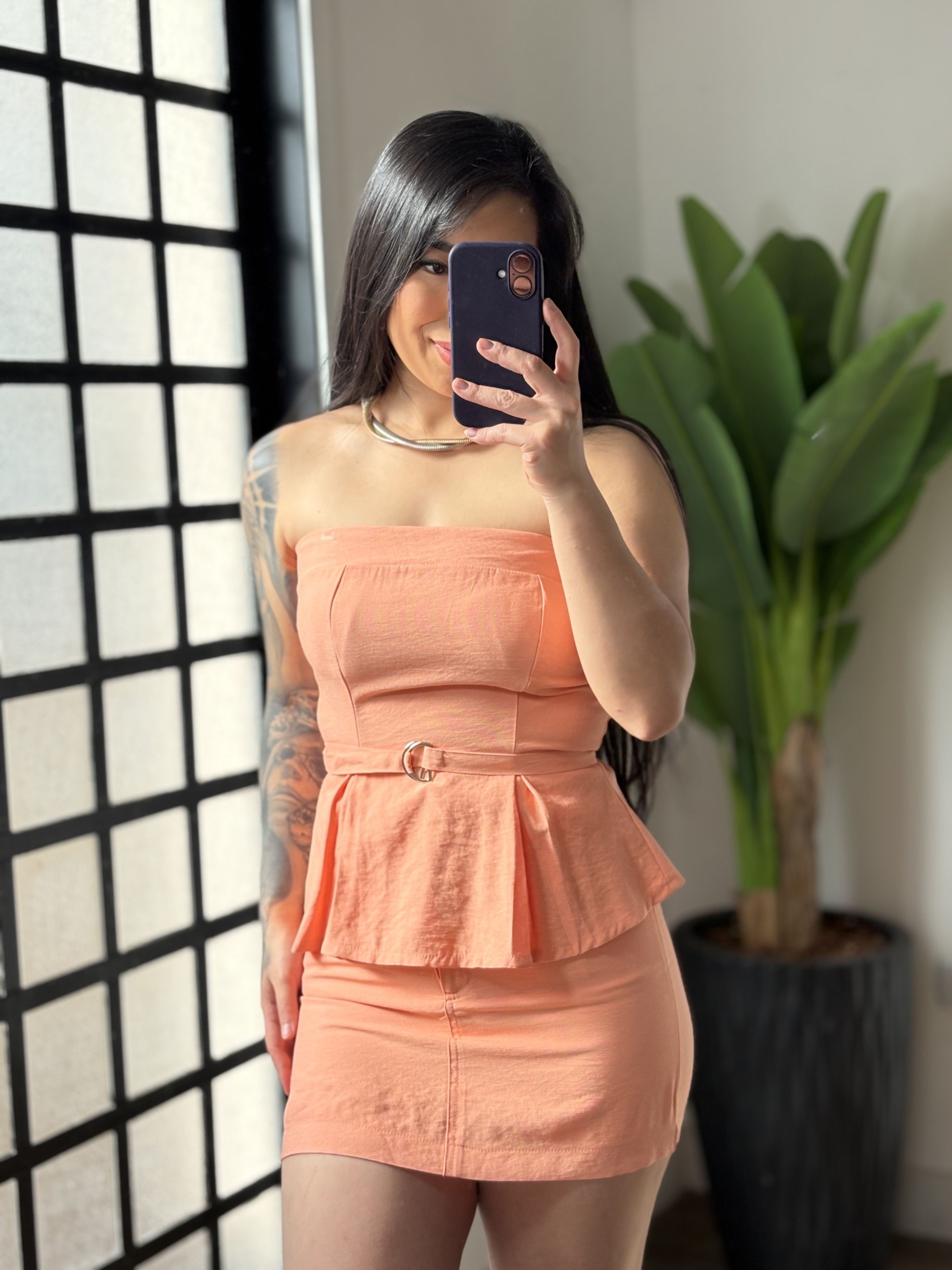 Conjunto Shorts Saia Perola 61021 - Salmão