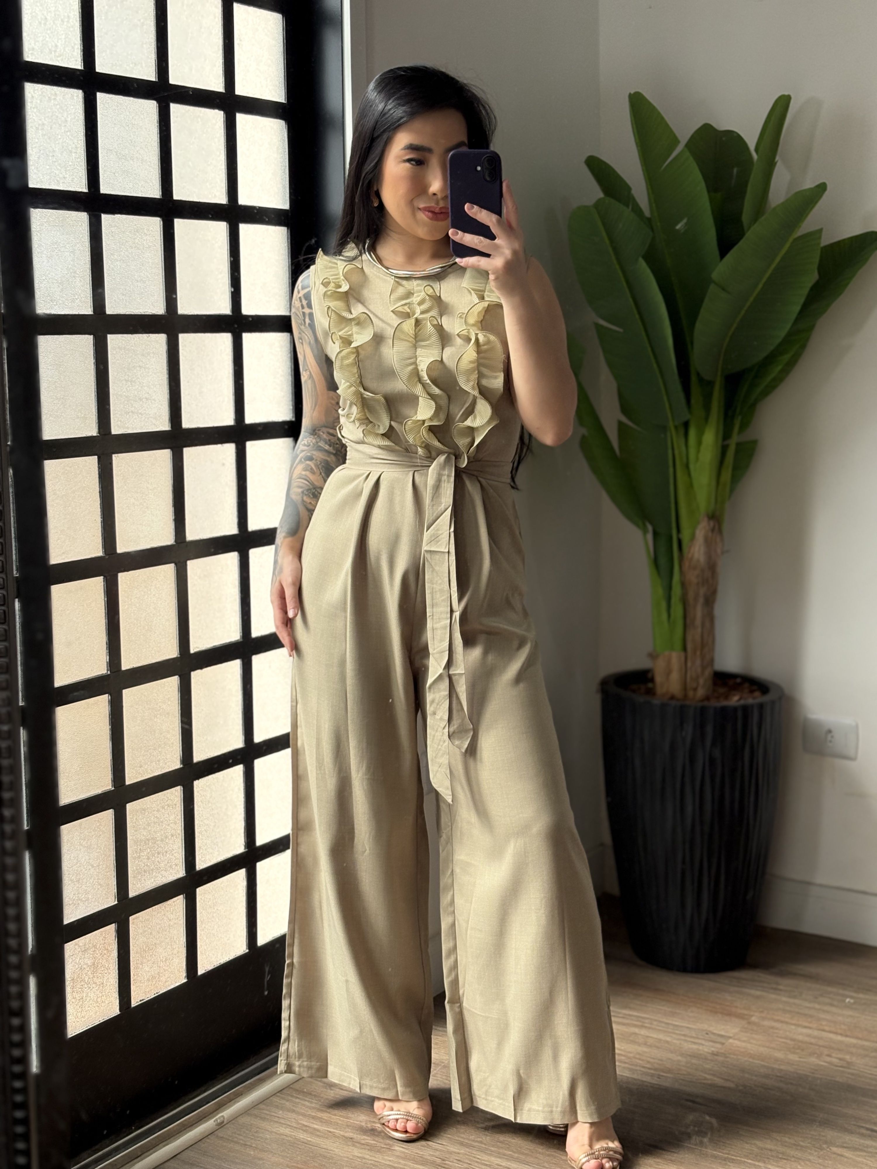 Macacão Pantalona com Babado Ella 22056 - Verde 