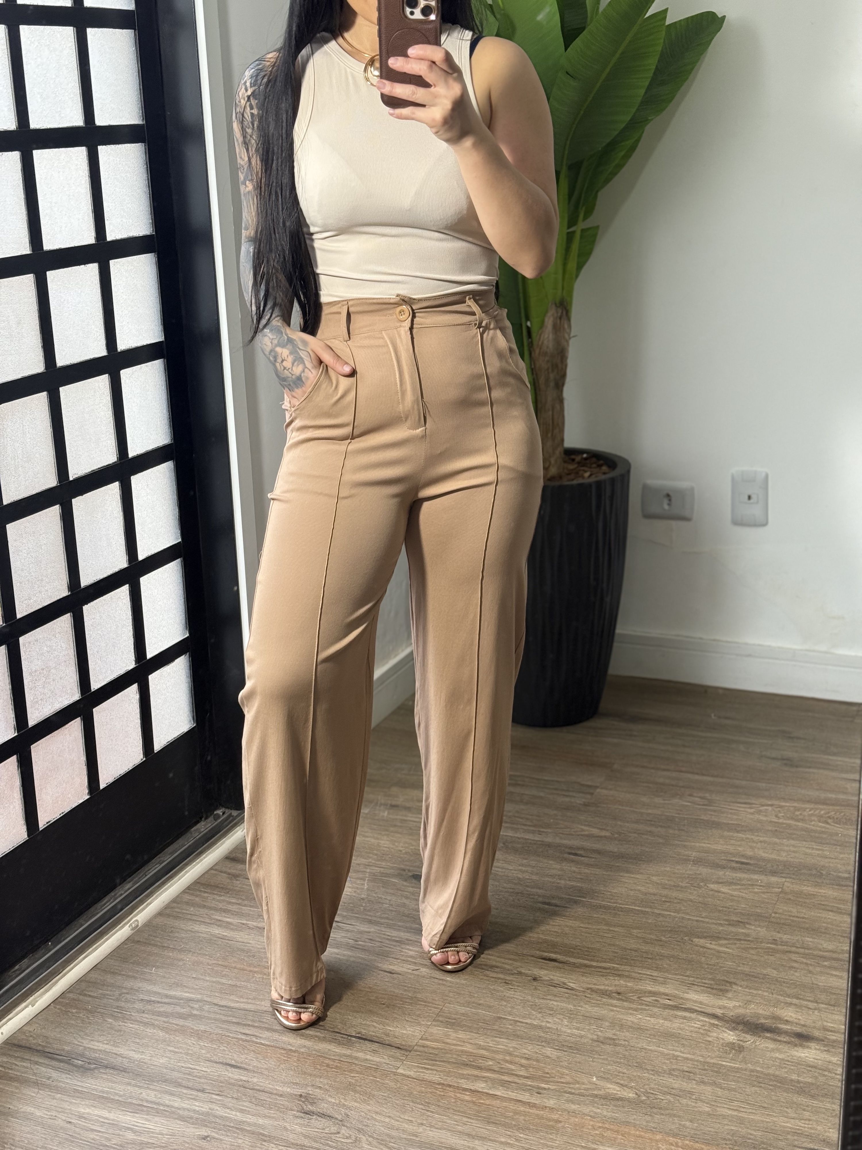 Calça Pantalona Marena 1616 - Bege 