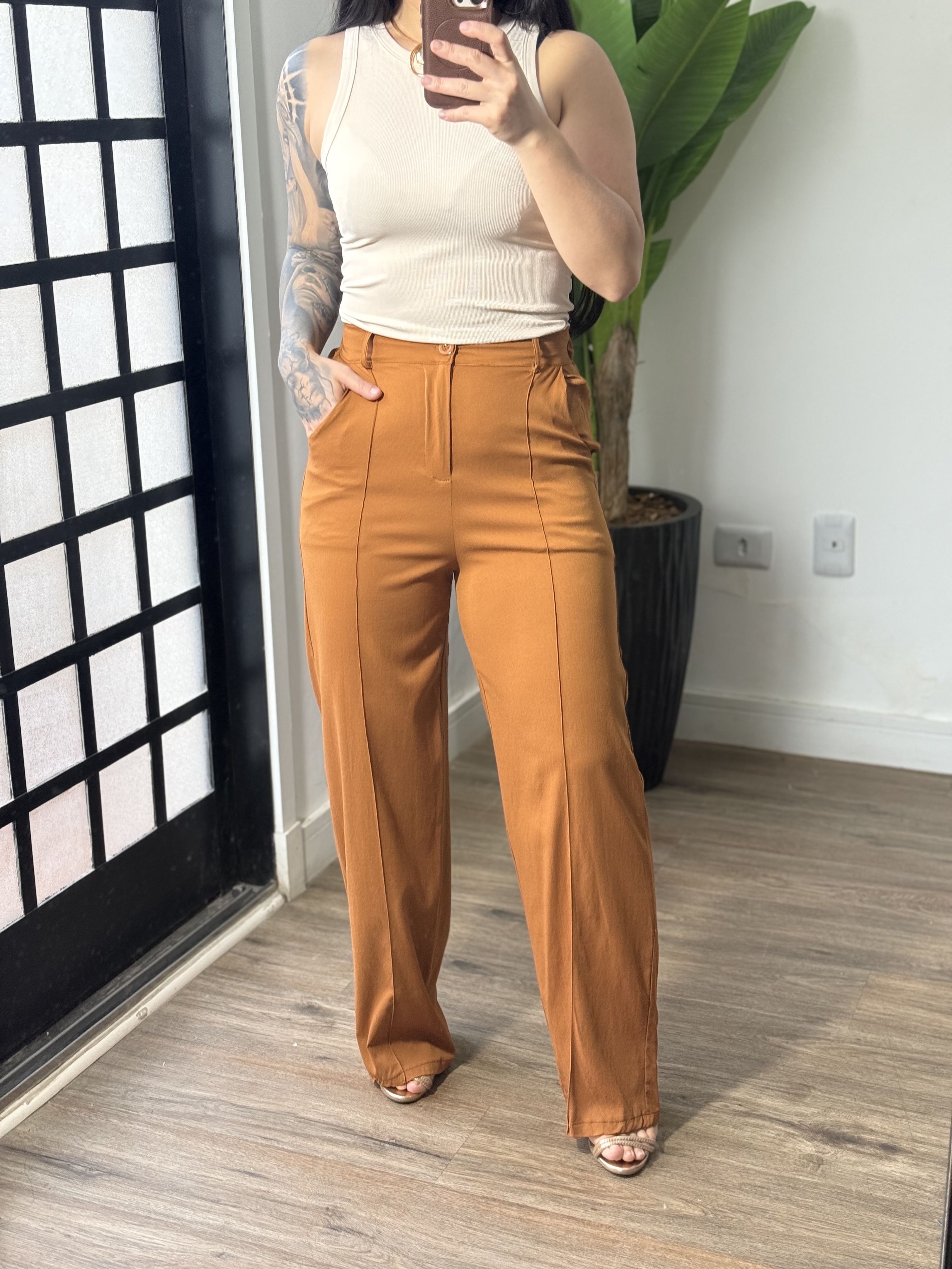 Calça Pantalona Marena 1616 - Caramelo