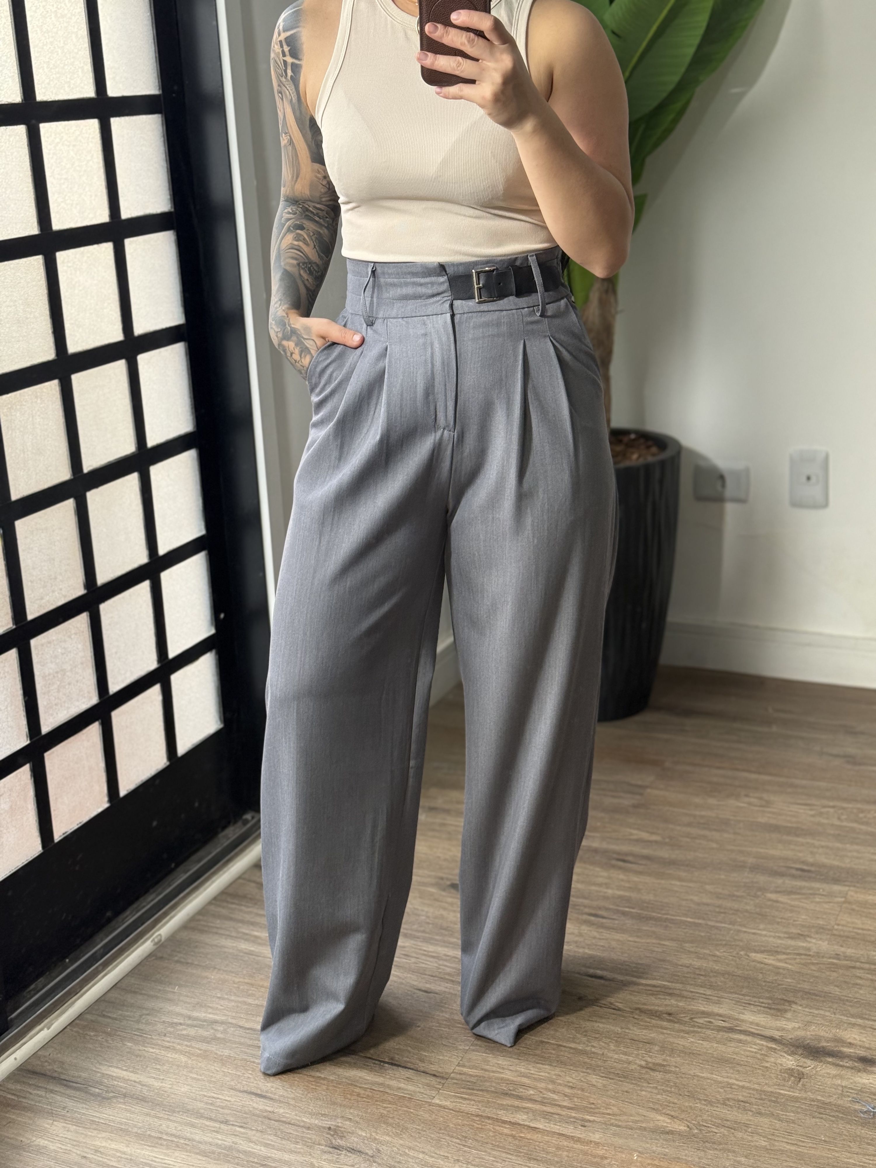Calça Pantalona Estela 2648 - Cinza 