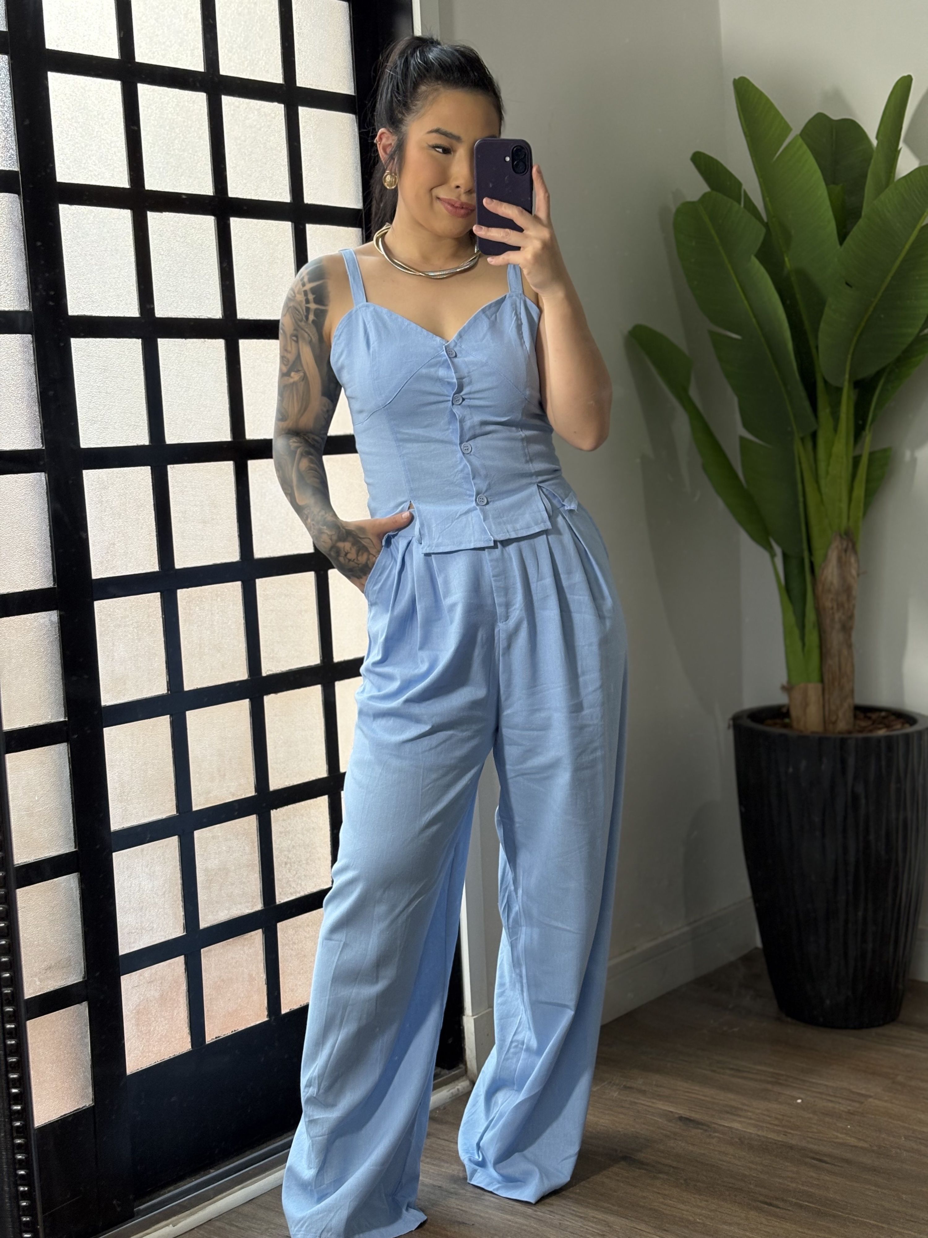 Conjunto Linho Flora 76 - Azul Claro 