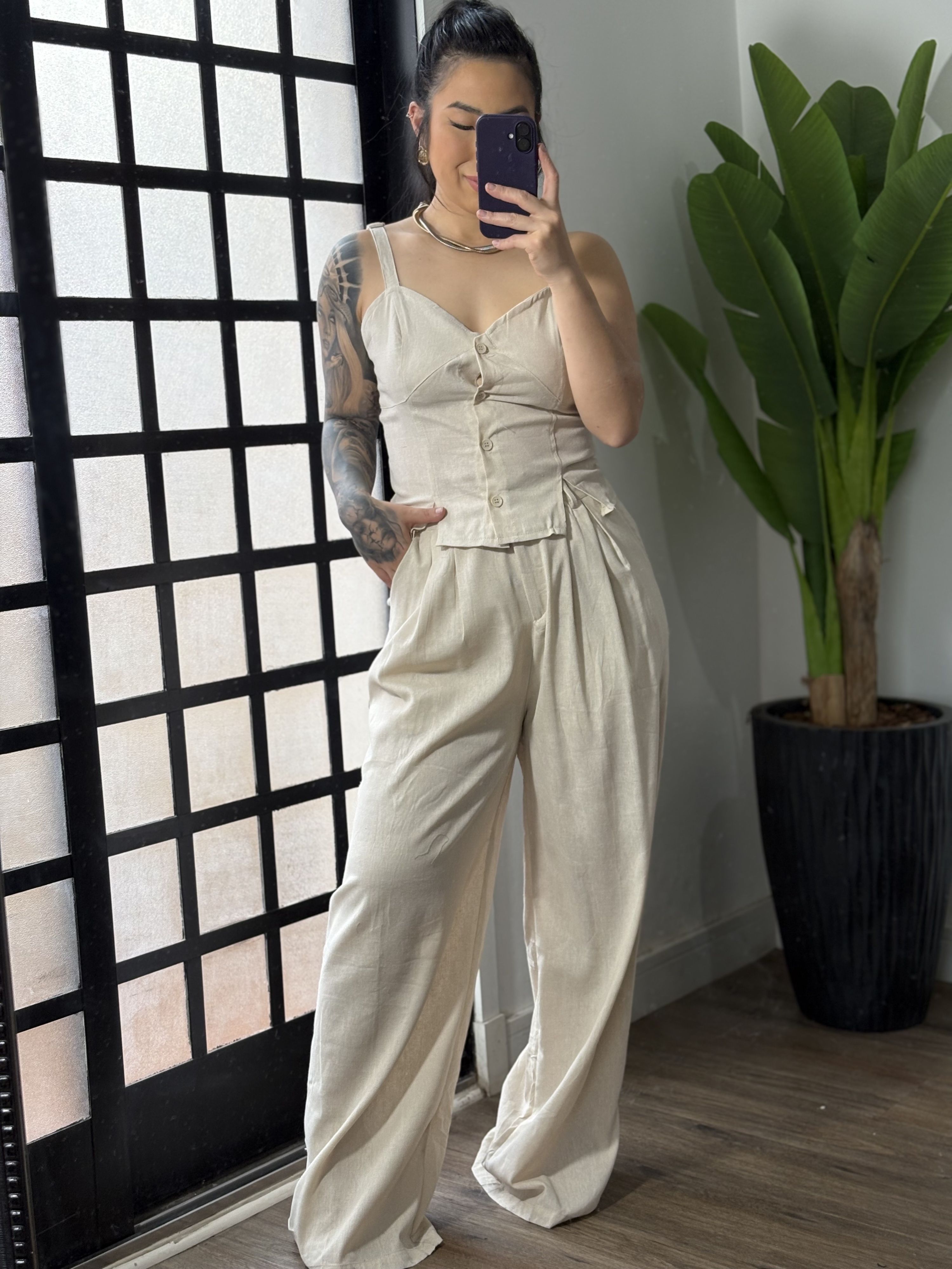 Conjunto Linho Flora 76 - Cru 