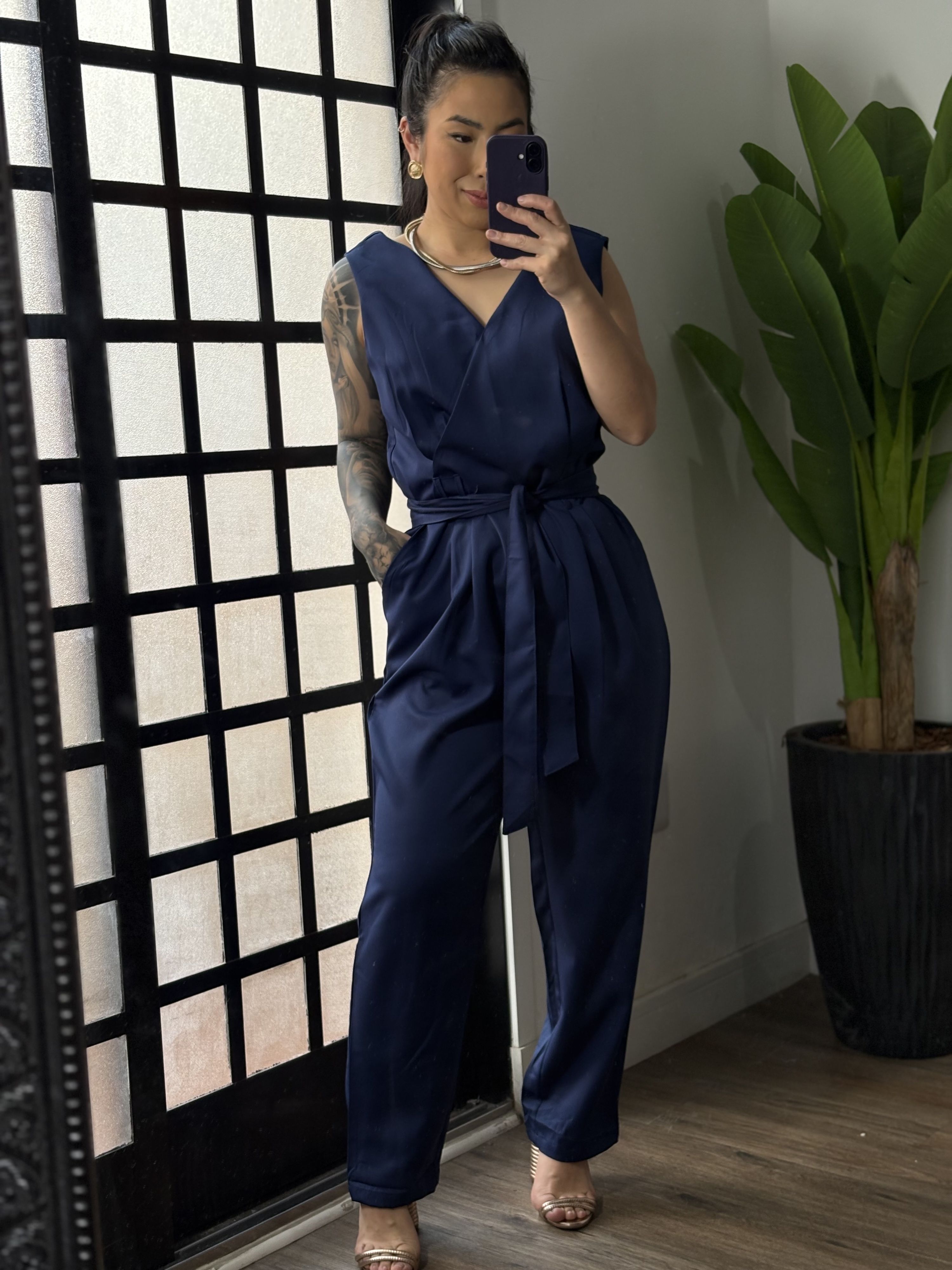 Macacão Alfaiataria Plus Size 1684 - Azul Marinho 