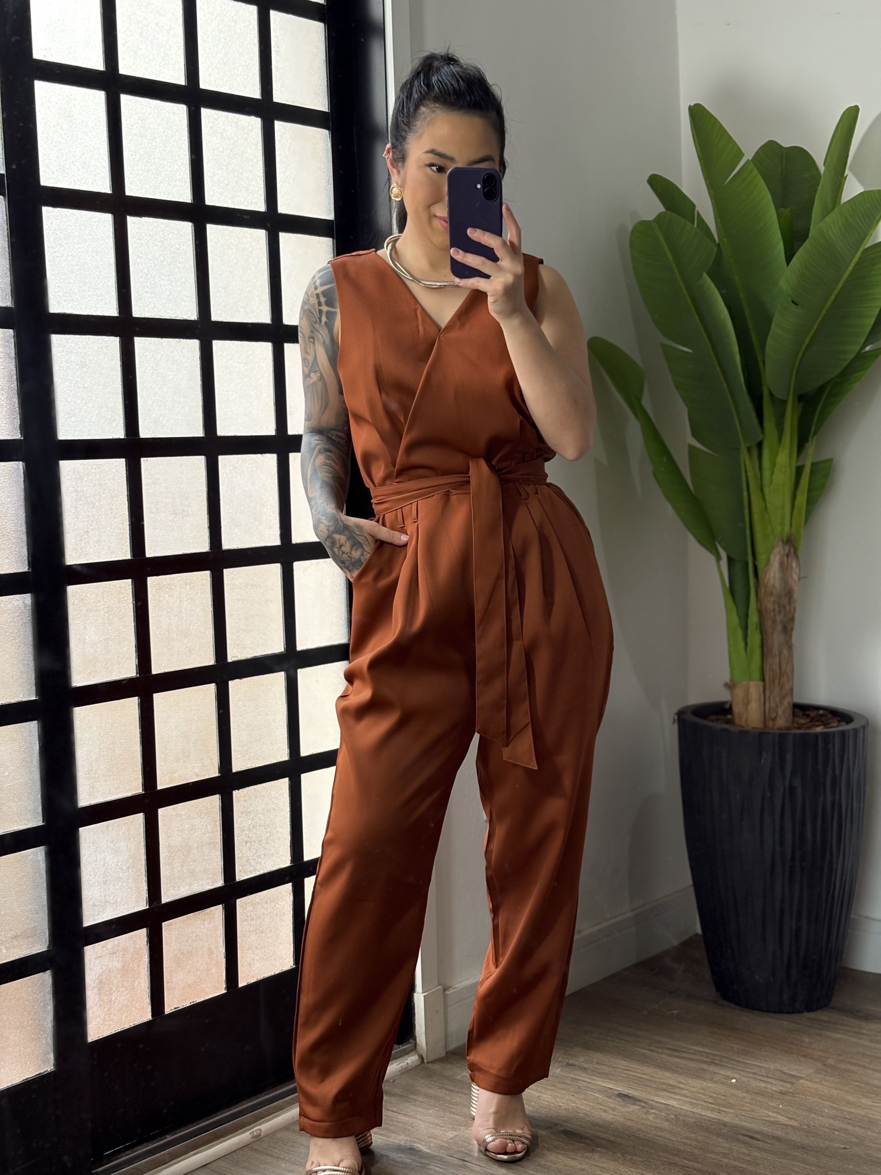 Macacão Alfaiataria Plus Size 1684 - Terracota 